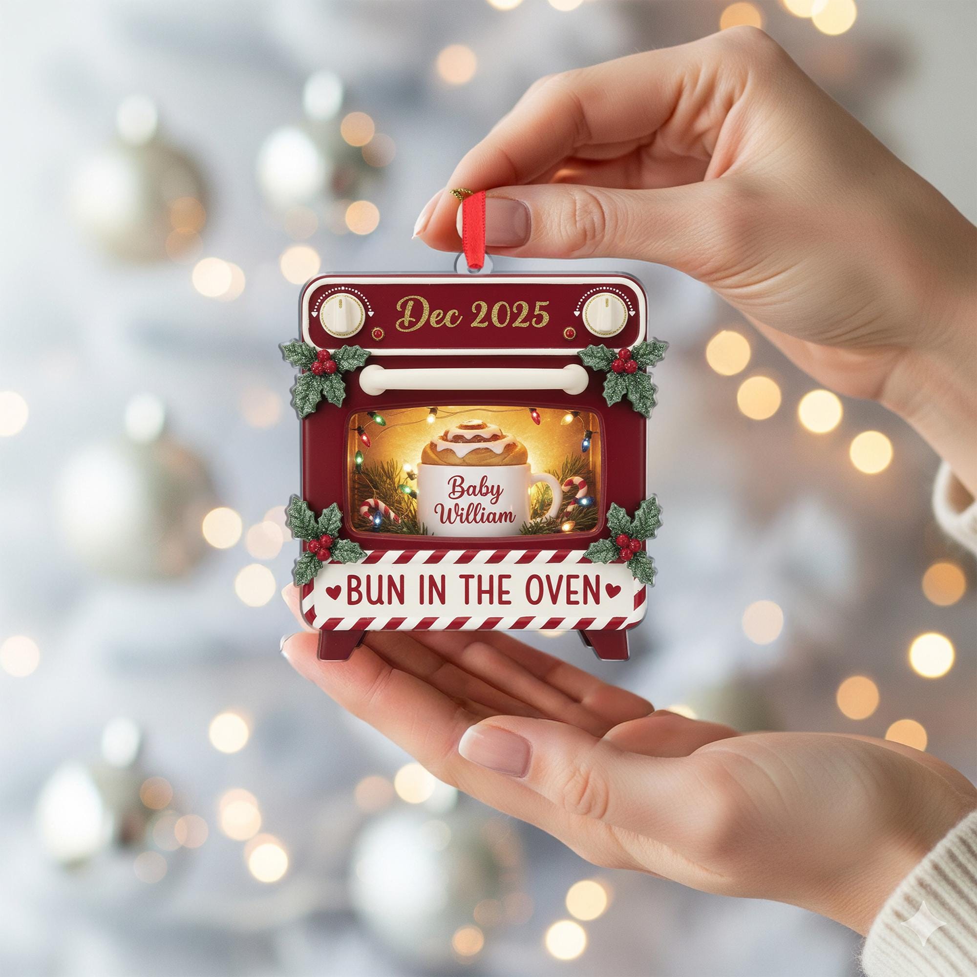 Personalized Bun in the Oven Ornament: Pregnancy Announcement Keepsake image 4