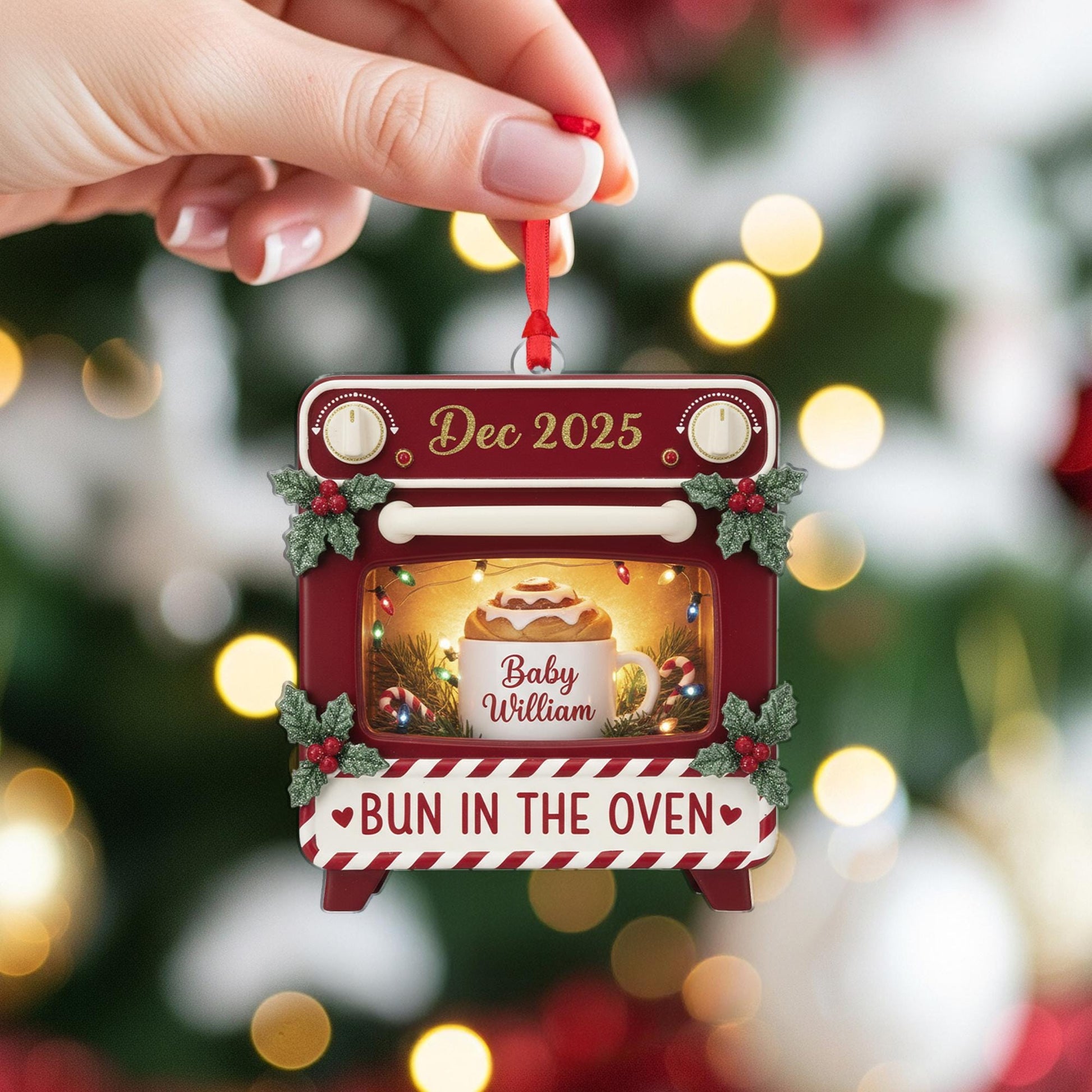Personalized Bun in the Oven Ornament: Pregnancy Announcement Keepsake image 5