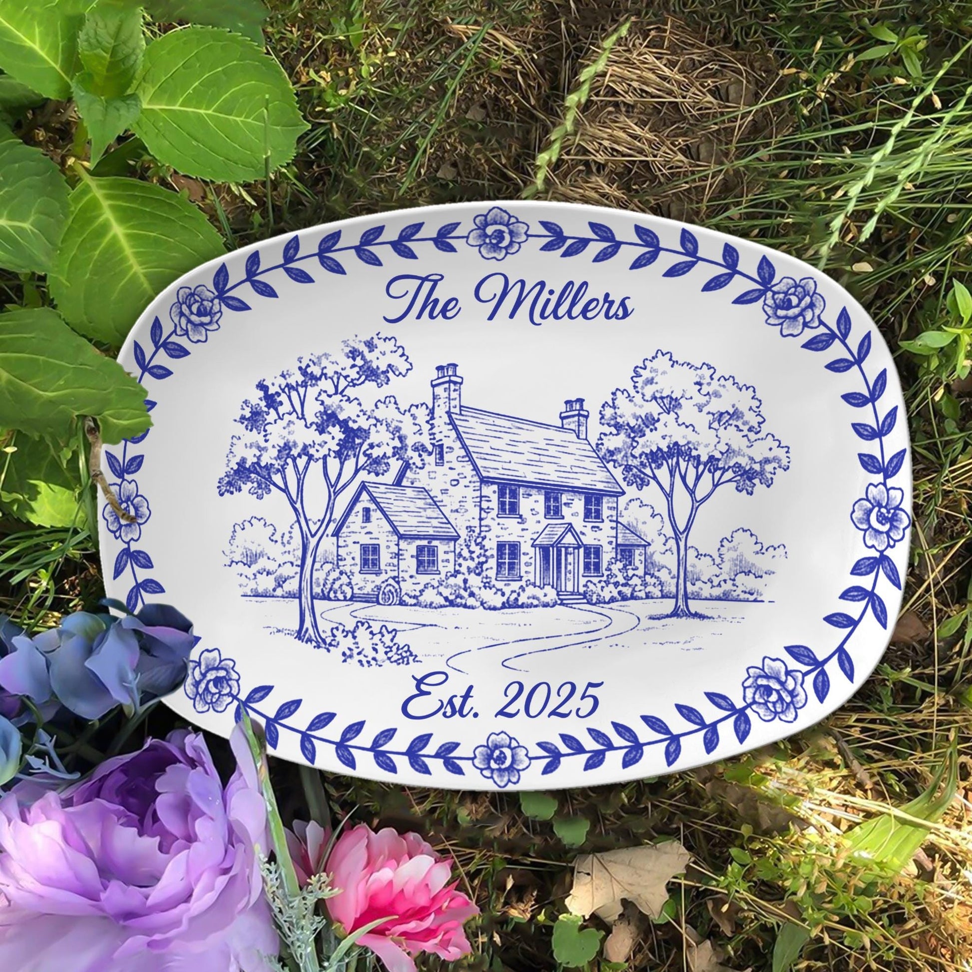 Custom House Photo Platter: Personalized Chinoiserie Decor Plate image 3