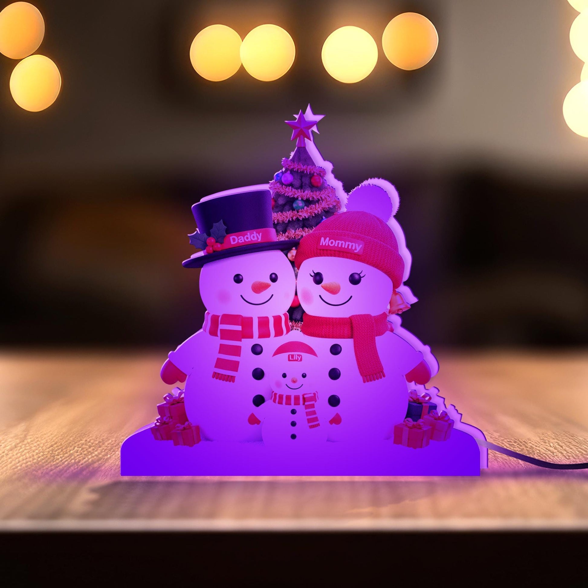 Custom Family Snowman LED Light Box– Mommy Daddy Lily Snowman Lamp Gift image 5