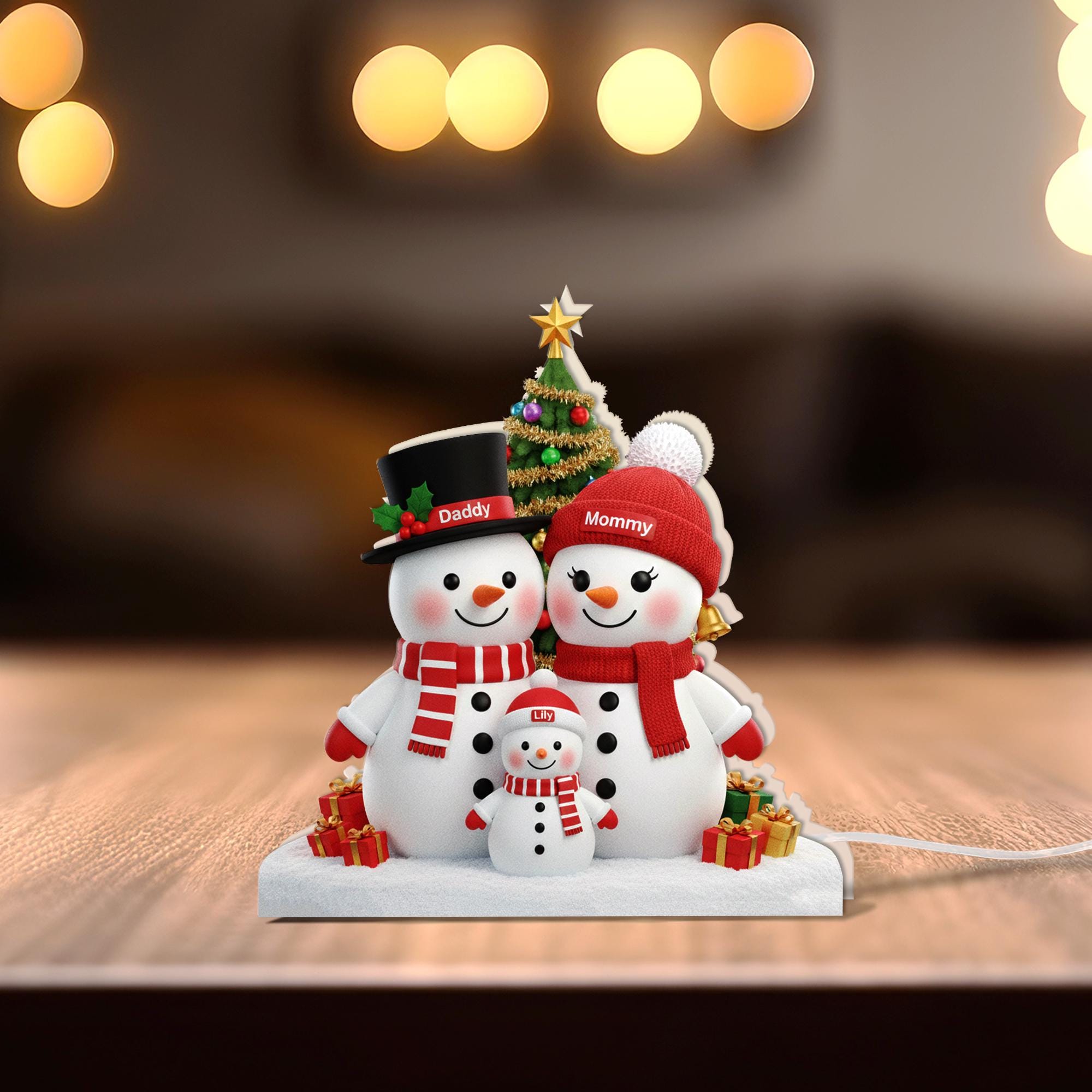 Custom Family Snowman LED Light Box– Mommy Daddy Lily Snowman Lamp Gift image 3