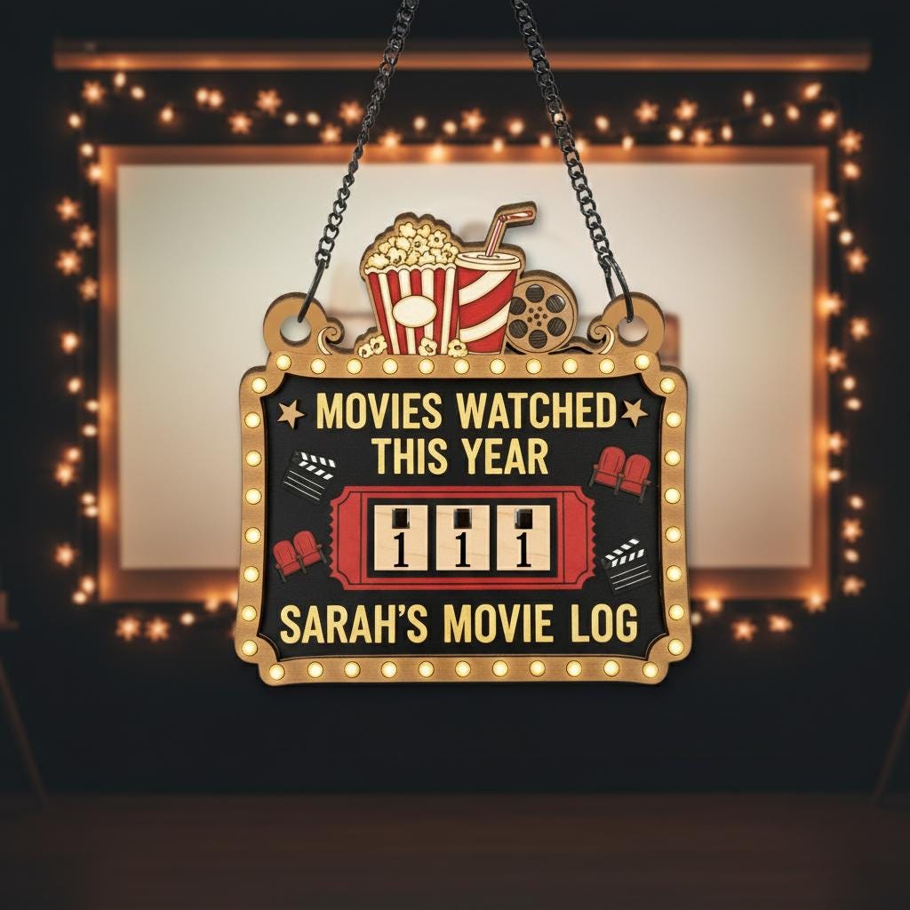 Wood Movie Tracker, Movie Log Display Board, Film Count 2025 Decor image 1