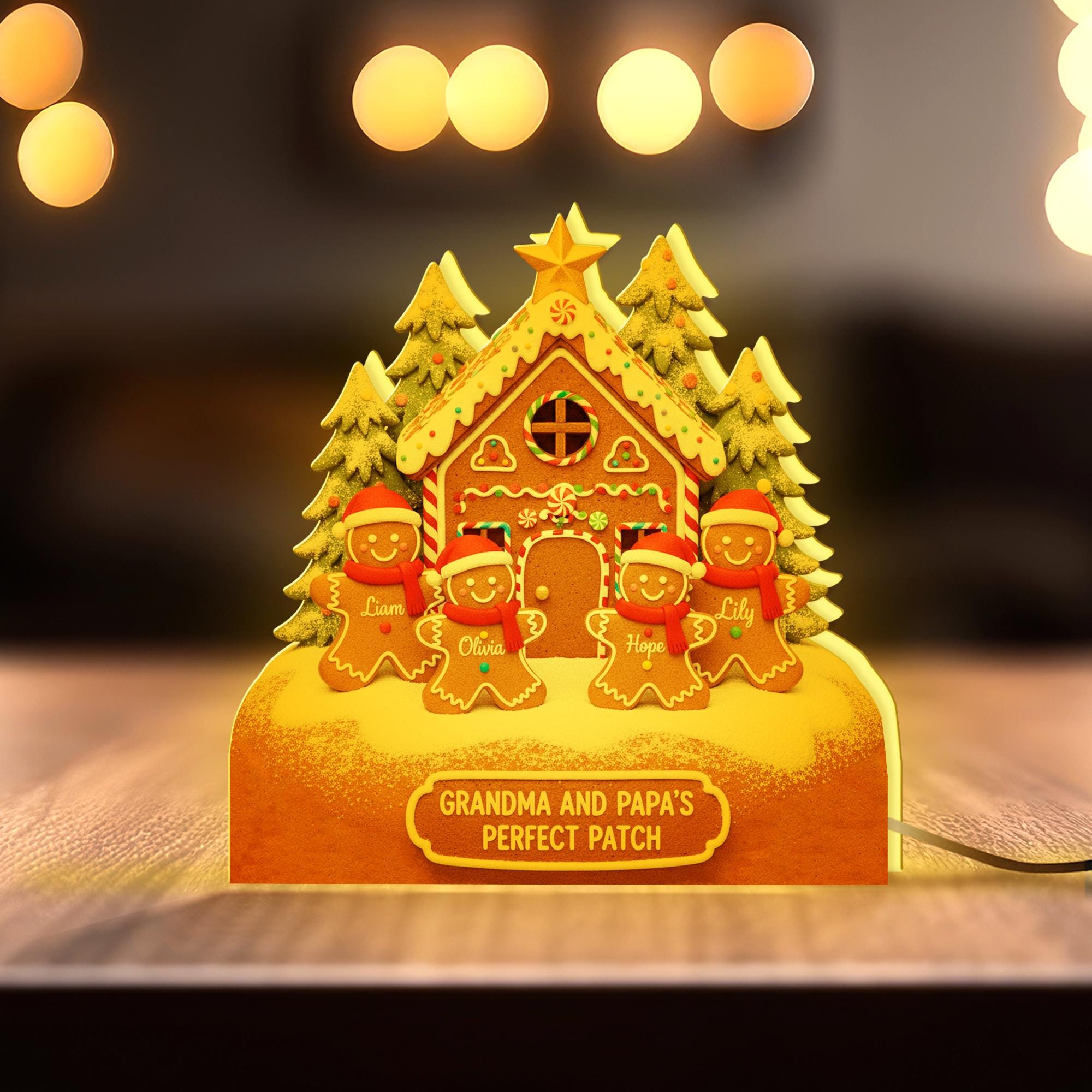 Custom Gingerbread Family LED Light Box with Grandma Grandpa: Grandma's Perfect Batch Light image 1