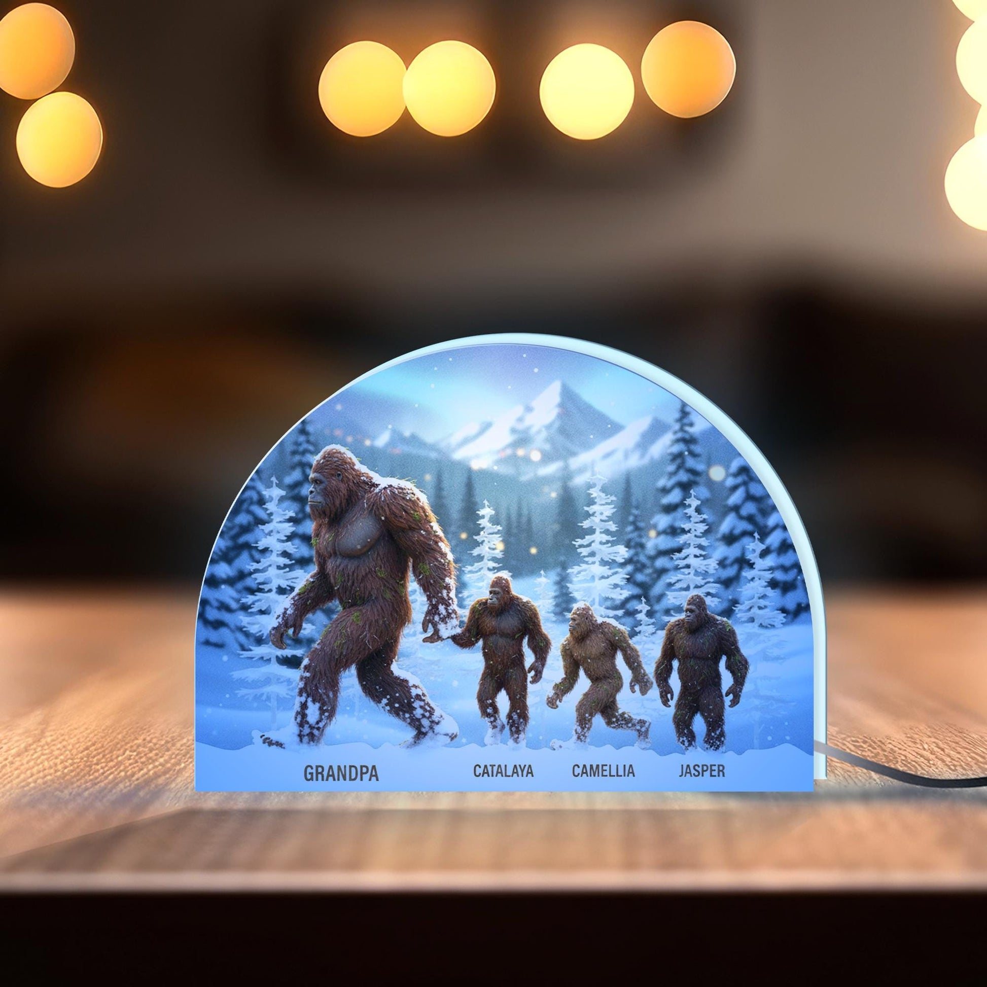 Custom Bigfoot Family Night Light Box with Forest Mountain Scene image 1