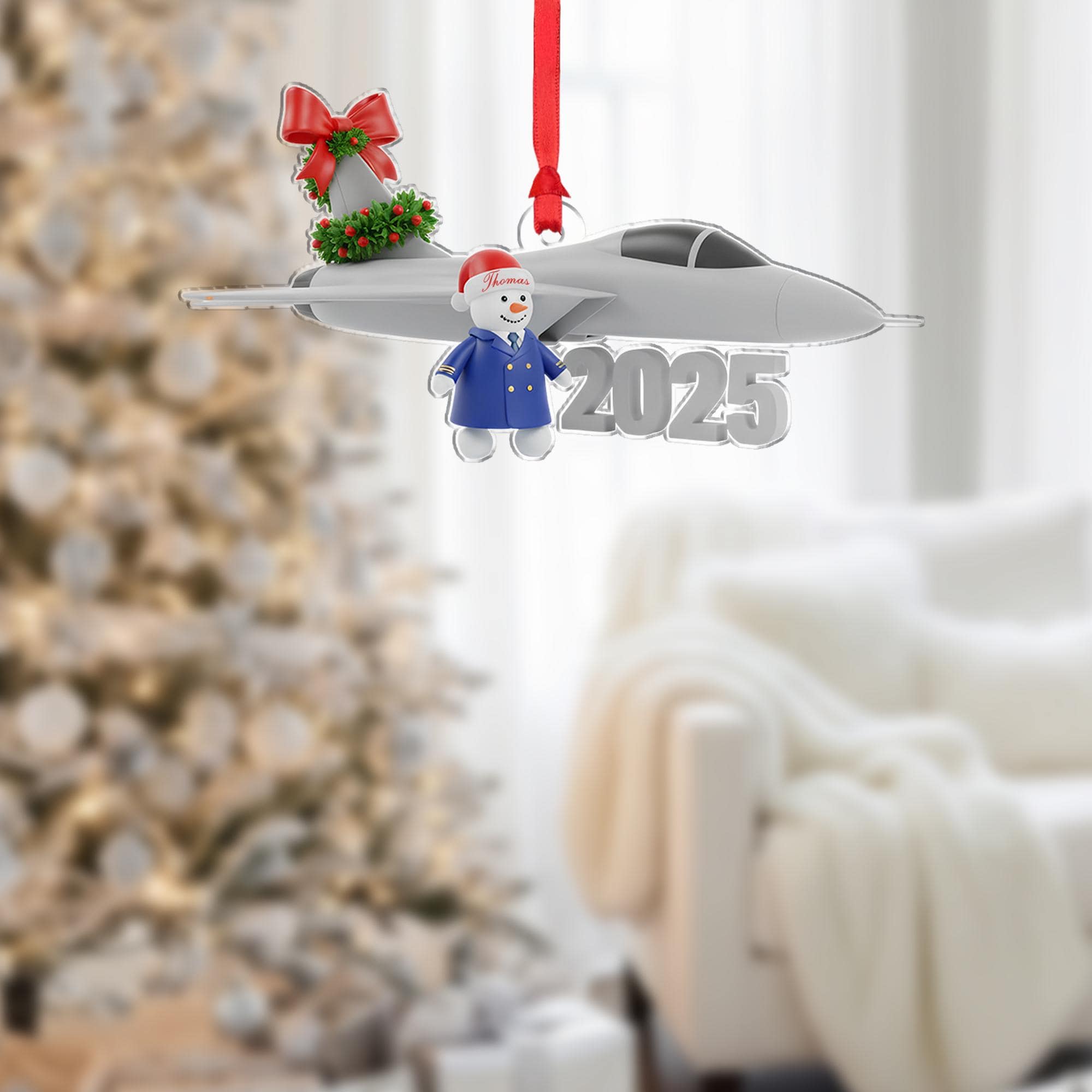 Personalized Acrylic Ornament: Fighter Jet, Custom Pilot Name, 2025 Decor image 2