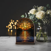 Wooden Candle Holder – Sunset Lake Design, Nature Scene Decor, Rustic Home Accent image 1