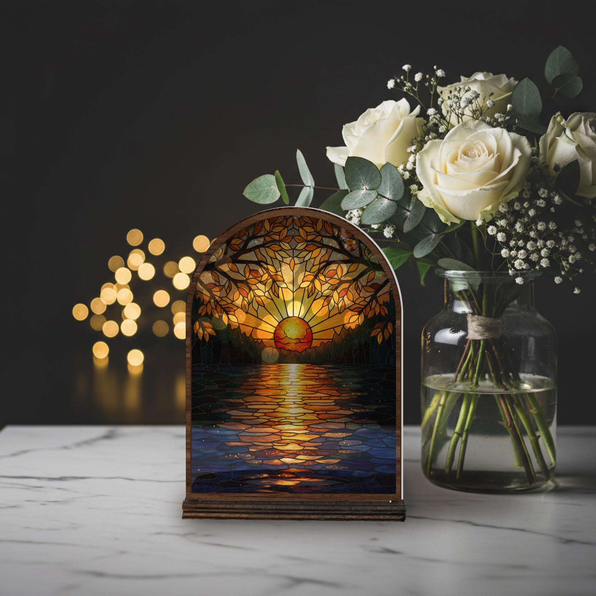 Wooden Candle Holder – Sunset Lake Design, Nature Scene Decor, Rustic Home Accent image 1