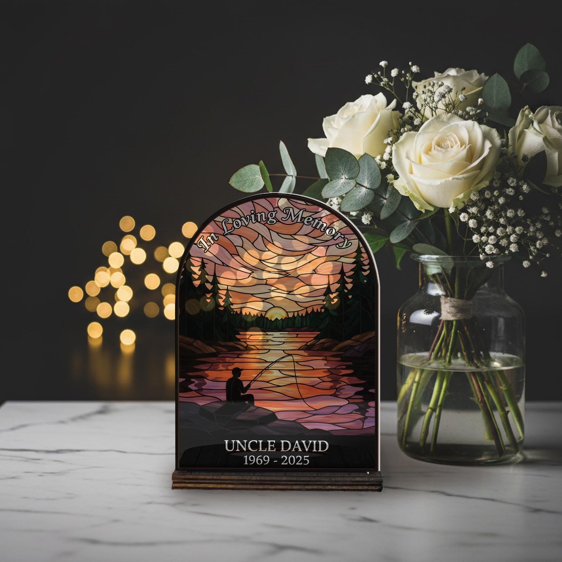Personalized Wooden Candle Holder – Memorial Sunset Lake Design, Remembrance Home Decor image 1