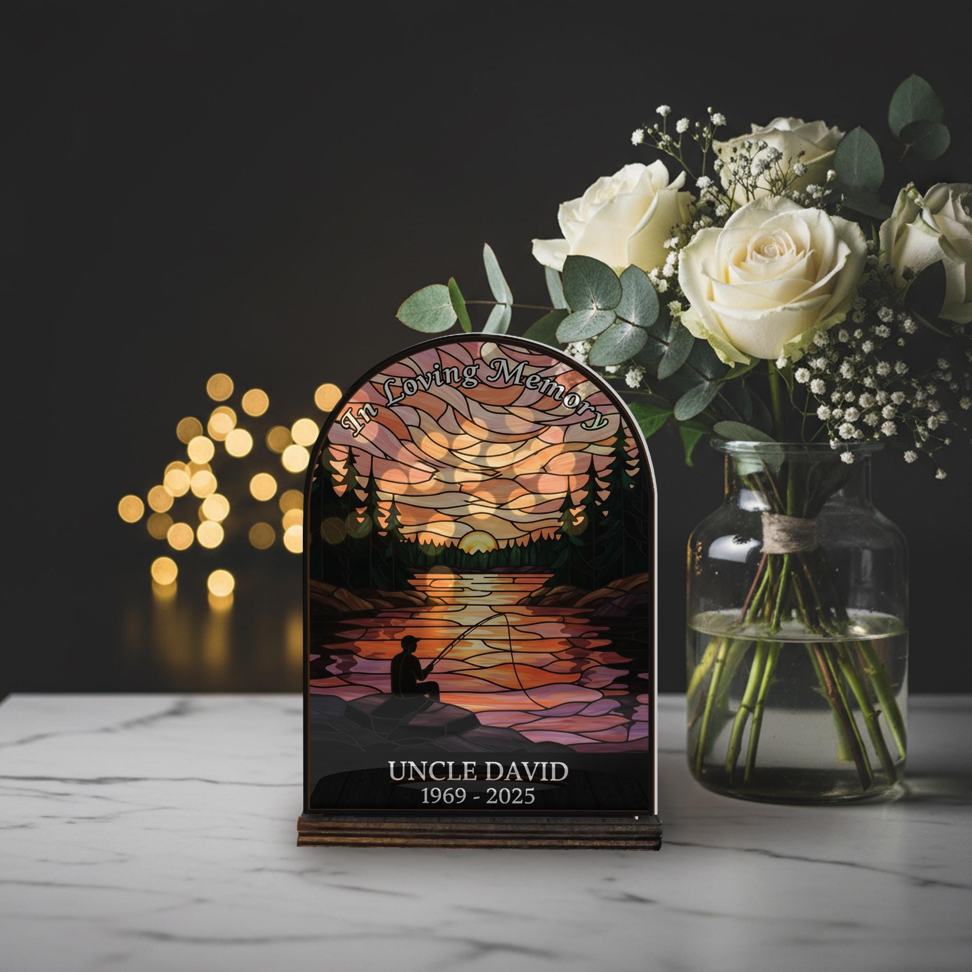 Personalized Wooden Candle Holder – Memorial Sunset Lake Design, Remembrance Home Decor image 1