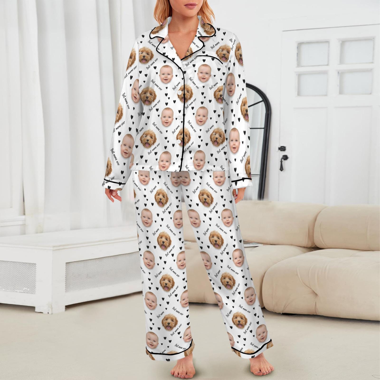 Custom Photo Satin Pajama Set: Mom Mimi Gigi Nana Long Sleeve & Short Sleeve image 1