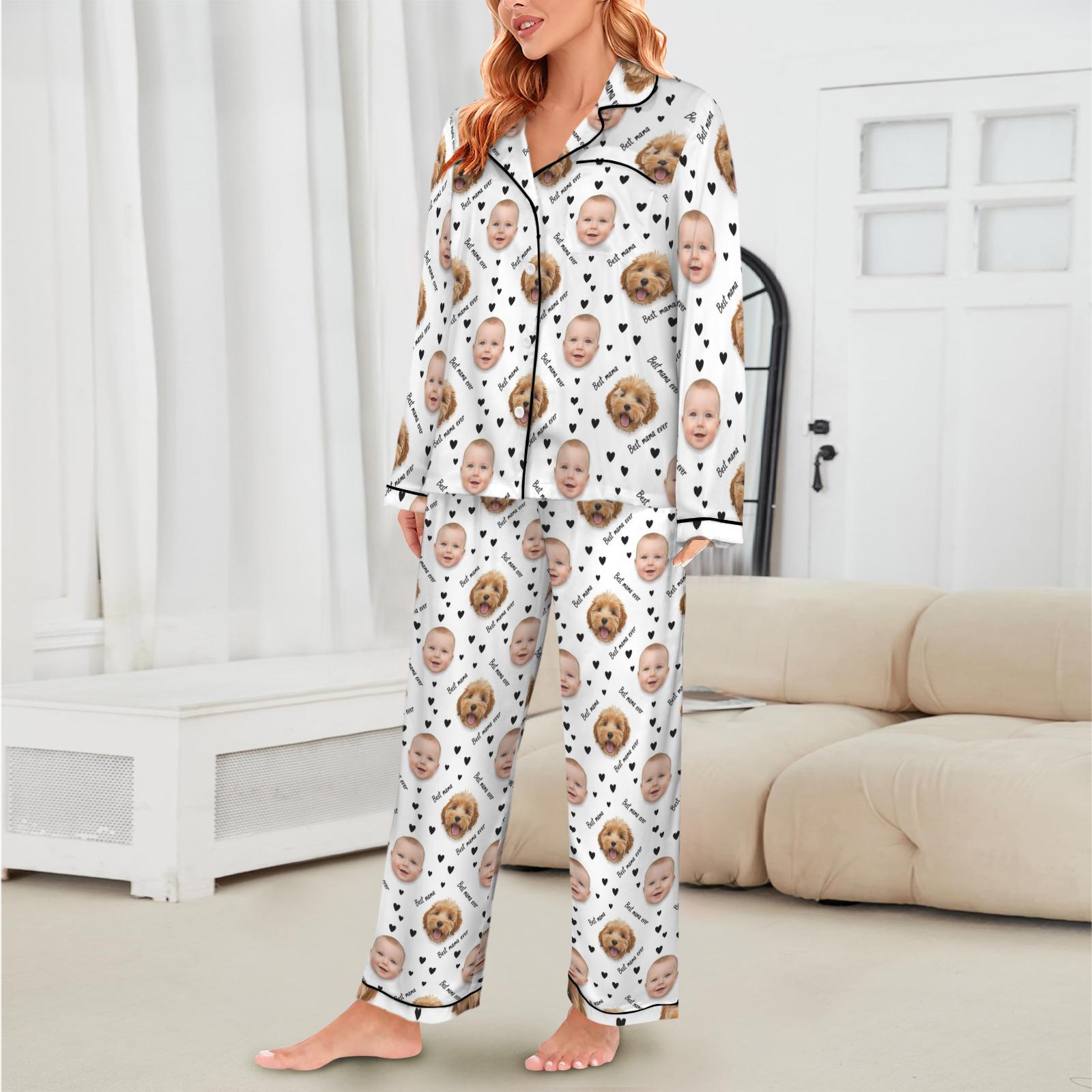 Custom Photo Satin Pajama Set: Mom Mimi Gigi Nana Long Sleeve & Short Sleeve image 2