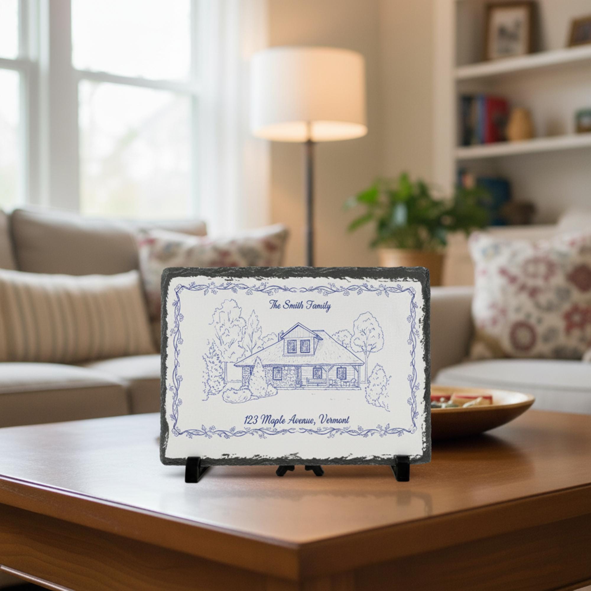 Custom House Portrait Stone Plaque – Personalized Home Illustration Display image 1
