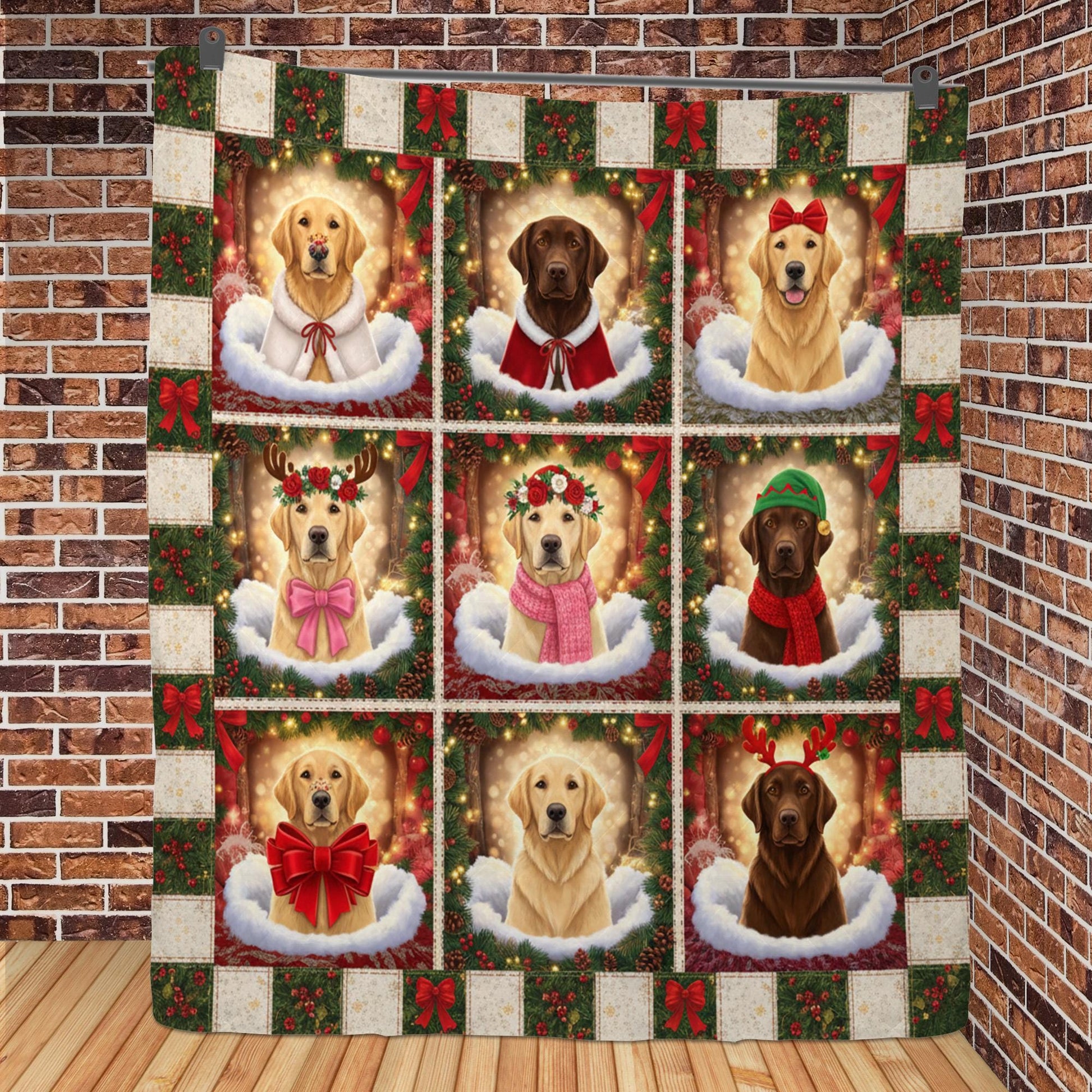 Quilted Blanket: Christmas Decor, Labrador Retriever, Holiday Patchwork image 3