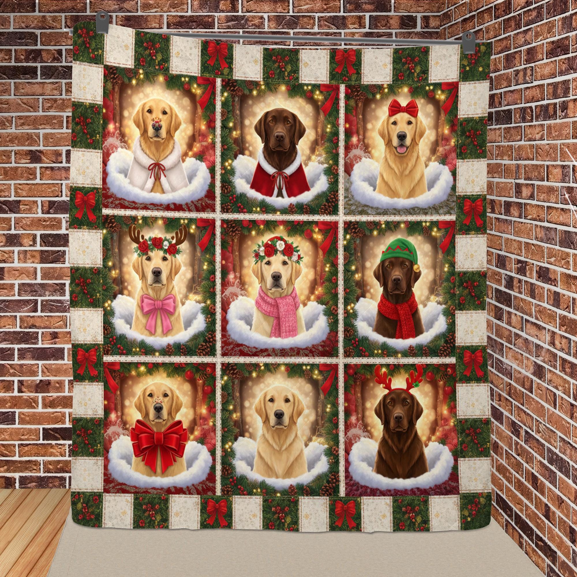 Quilted Blanket: Christmas Decor, Labrador Retriever, Holiday Patchwork image 4