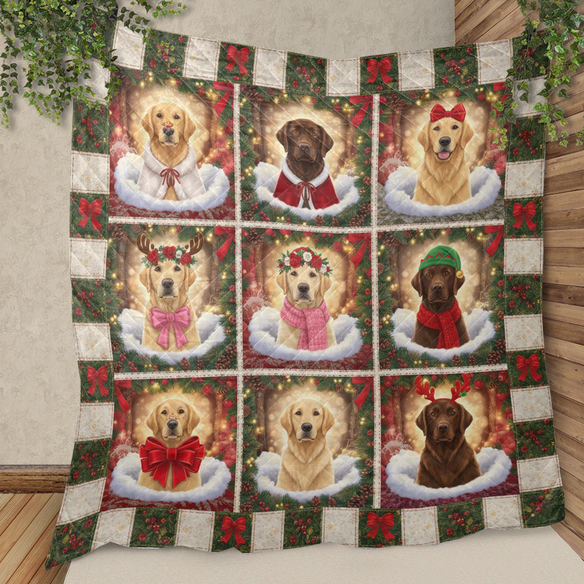 Quilted Blanket: Christmas Decor, Labrador Retriever, Holiday Patchwork image 7