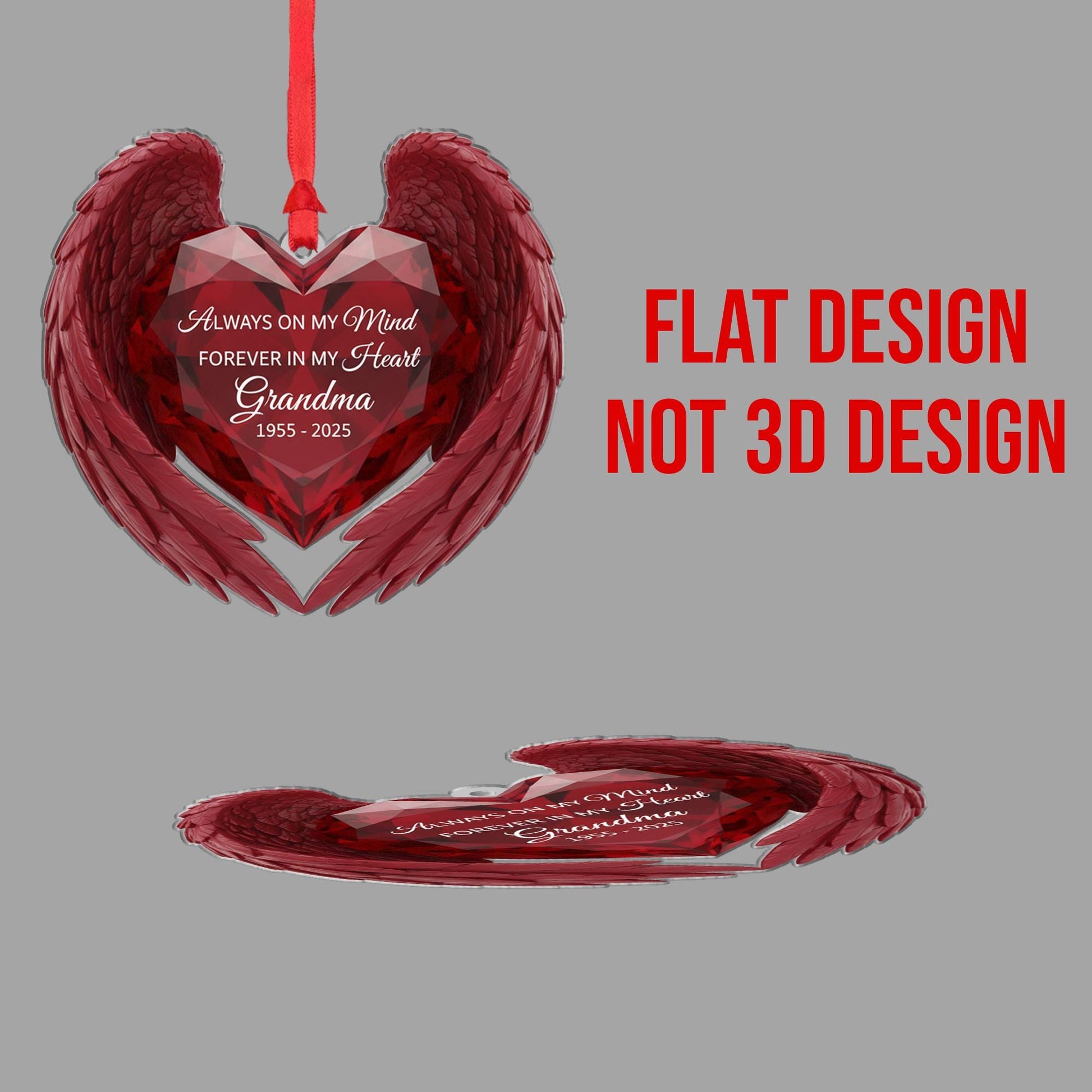 Personalized Memorial Ornament: Acrylic Heart with Angel Wings, Custom Dates, Sympathy Decor image 4