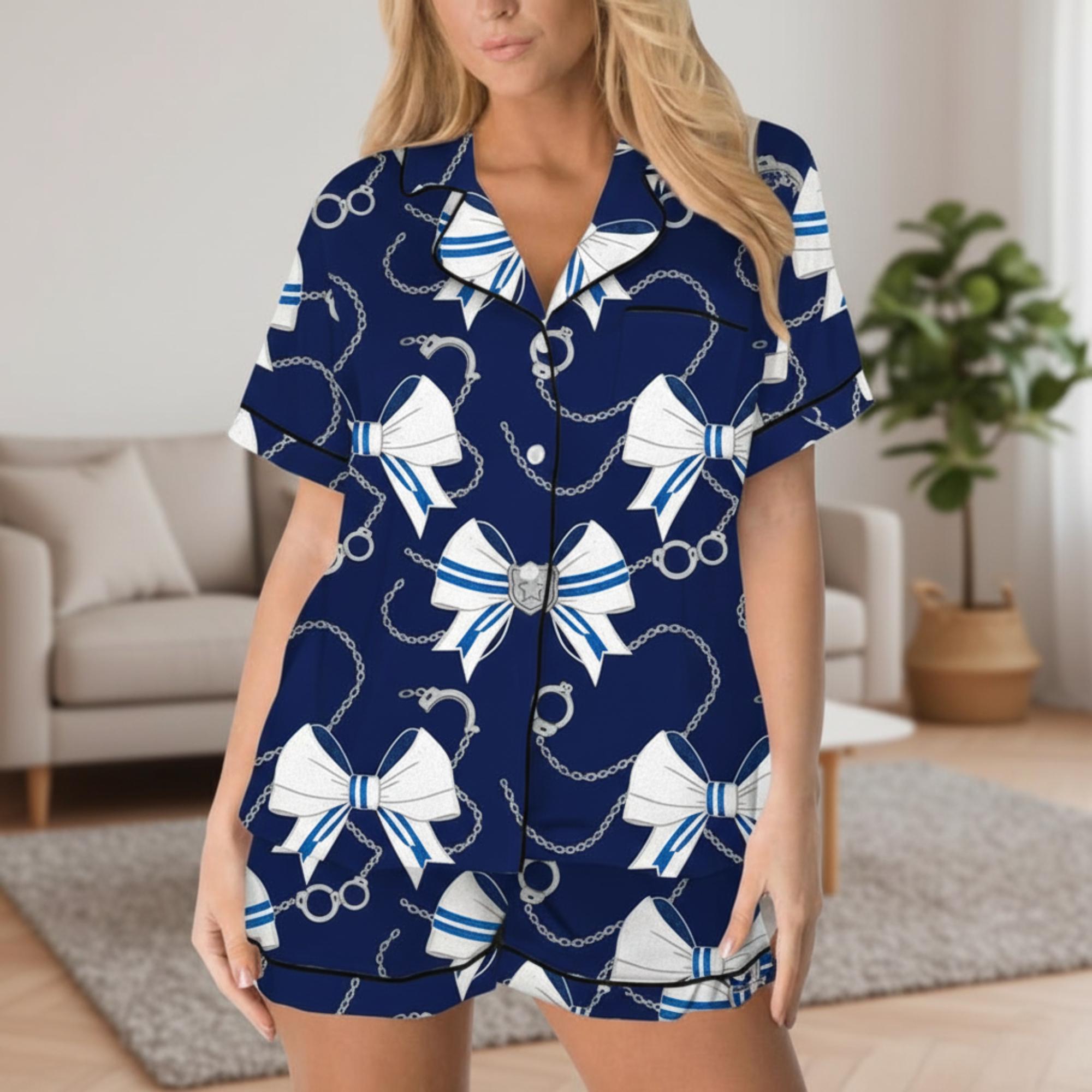 Police Coquette Satin Pajama Set – Women Short Sleeve Sleepwear image 1