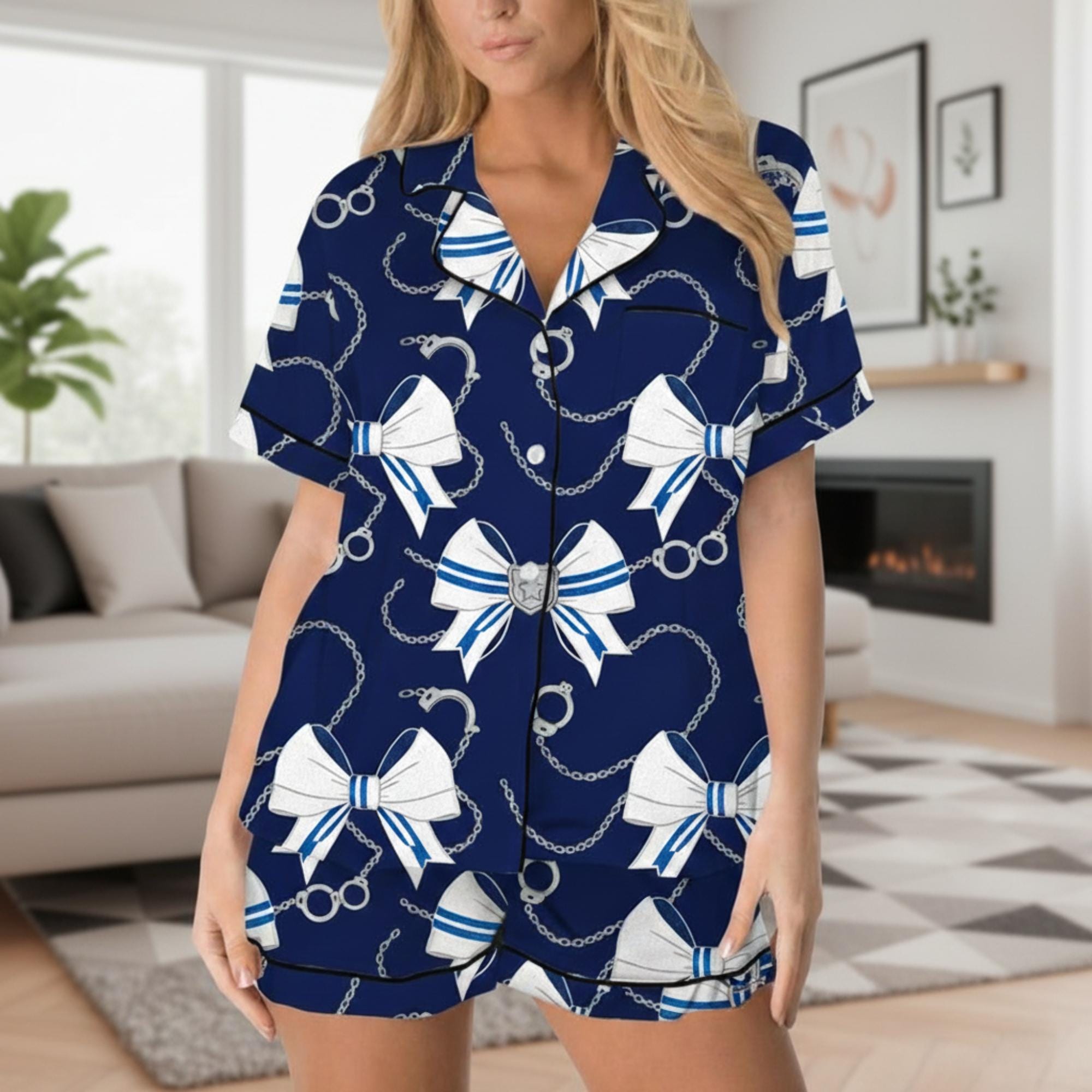 Police Coquette Satin Pajama Set – Women Short Sleeve Sleepwear image 2