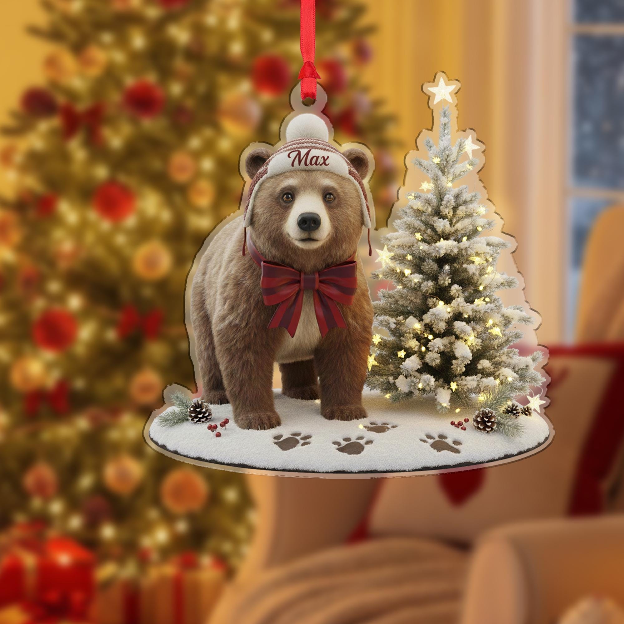 Personalized Brown Bear Ornament: Custom Name, Acrylic Wildlife Christmas Gift image 2