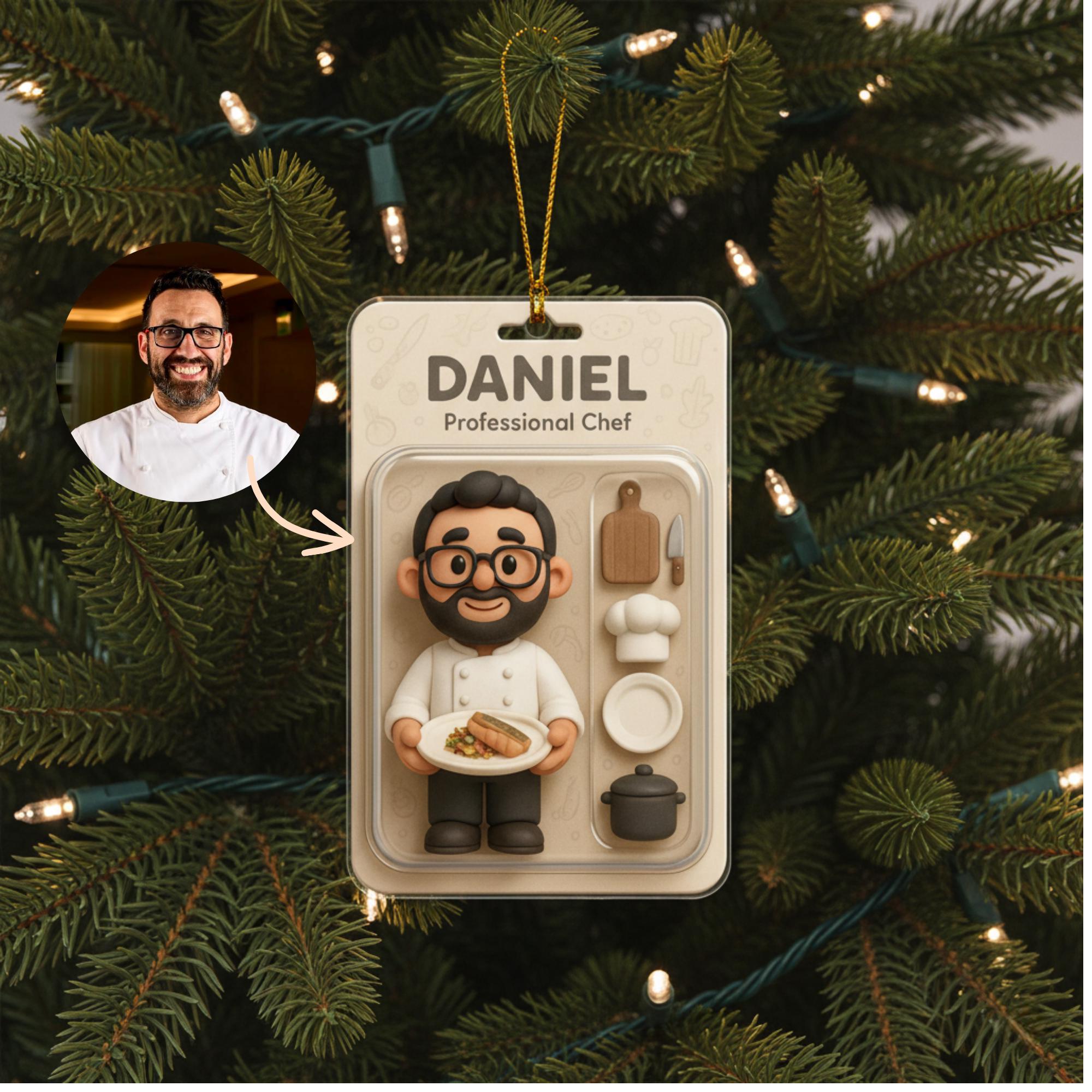 Custom Chef Ornament, Personalized Portrait Gift, Professional Chef Figure Decor image 1