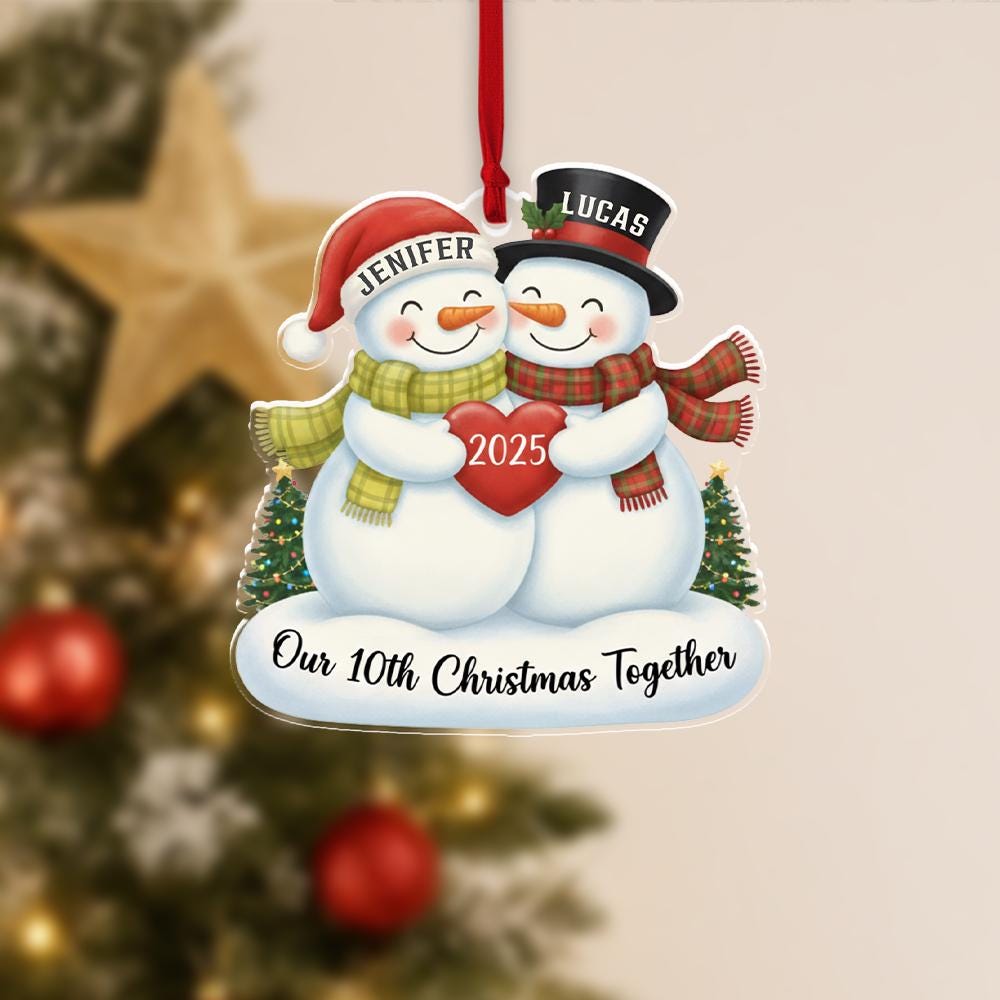 Personalized Snowman Couple Ornament – Our 10th Christmas Together Holiday Keepsake image 2
