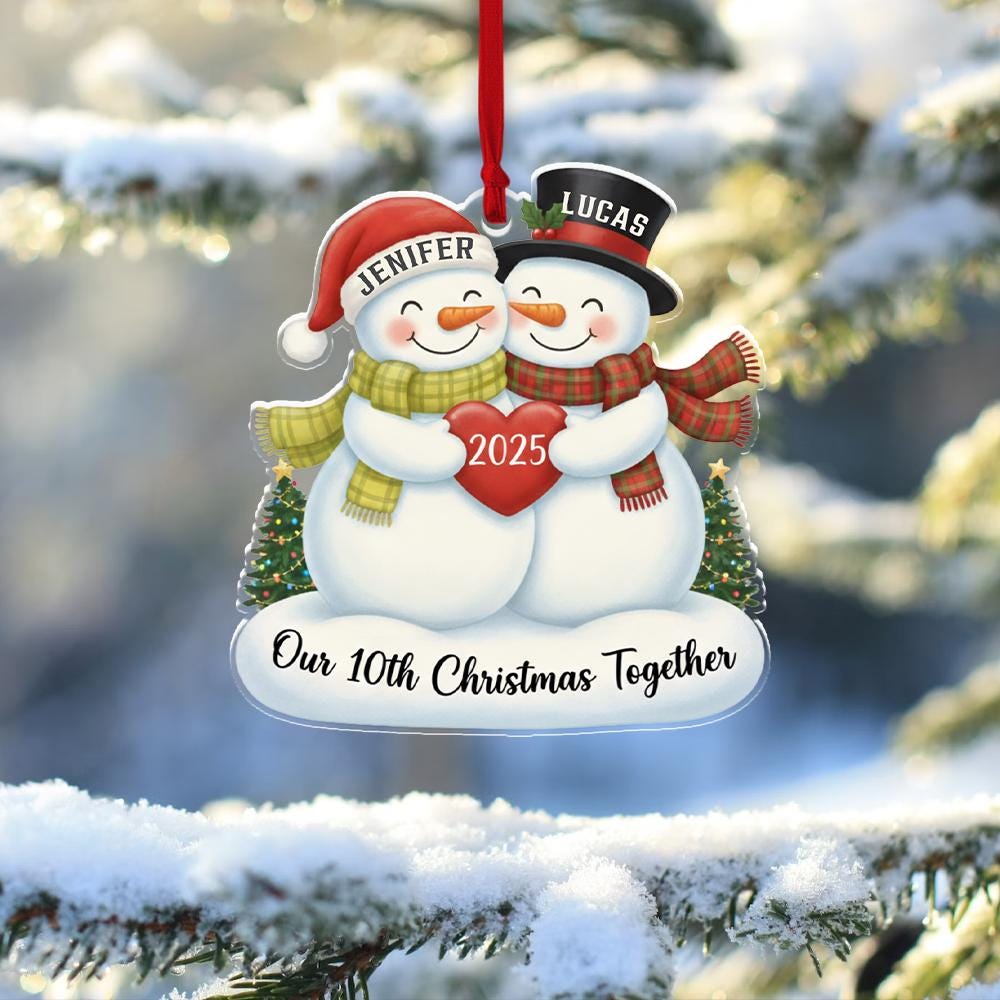 Personalized Snowman Couple Ornament – Our 10th Christmas Together Holiday Keepsake image 5