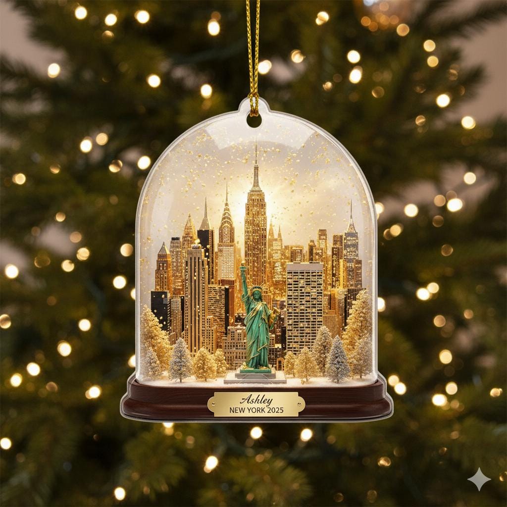 Custom New York Ornament, Travel Keepsake City Ornament, Skyline Statue of Liberty Decor image 2