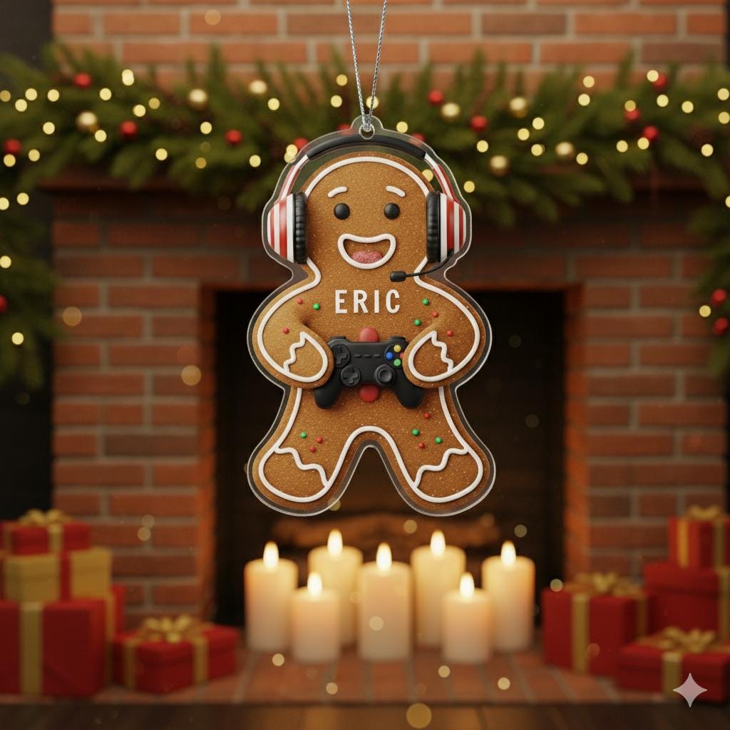 Custom Gamer Gingerbread Ornament, Personalized Name Ornament, Gaming Controller Decor image 2