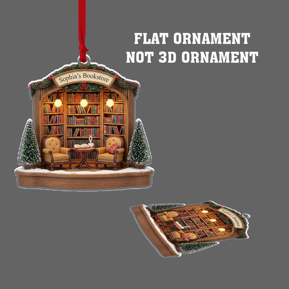 Personalized Bookstore Ornament – Custom Name Cozy Bookshop Holiday Keepsake image 4