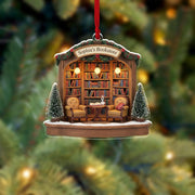 Personalized Bookstore Ornament – Custom Name Cozy Bookshop Holiday Keepsake image 1