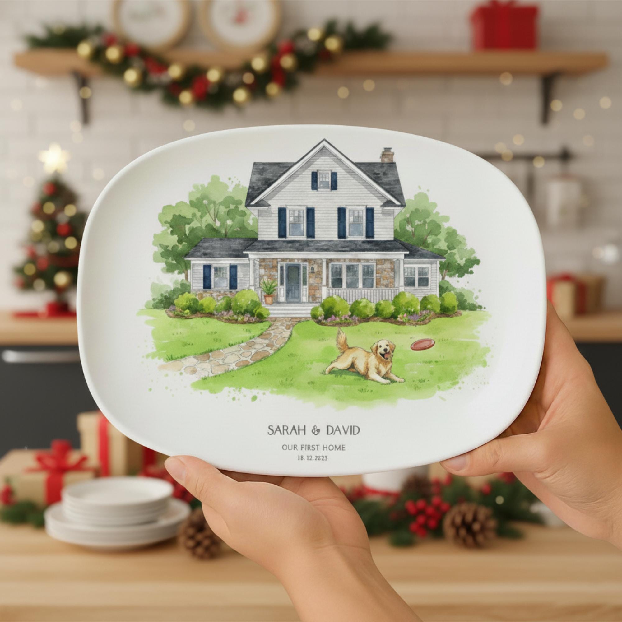 Custom House Illustration Platter – Personalized New Home Decor image 1