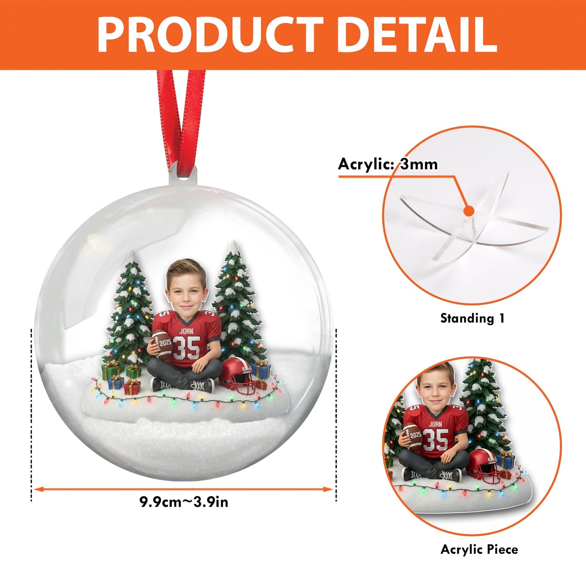 Personalized Football Ball Ornament – Custom Photo & Name Holiday Keepsake image 4