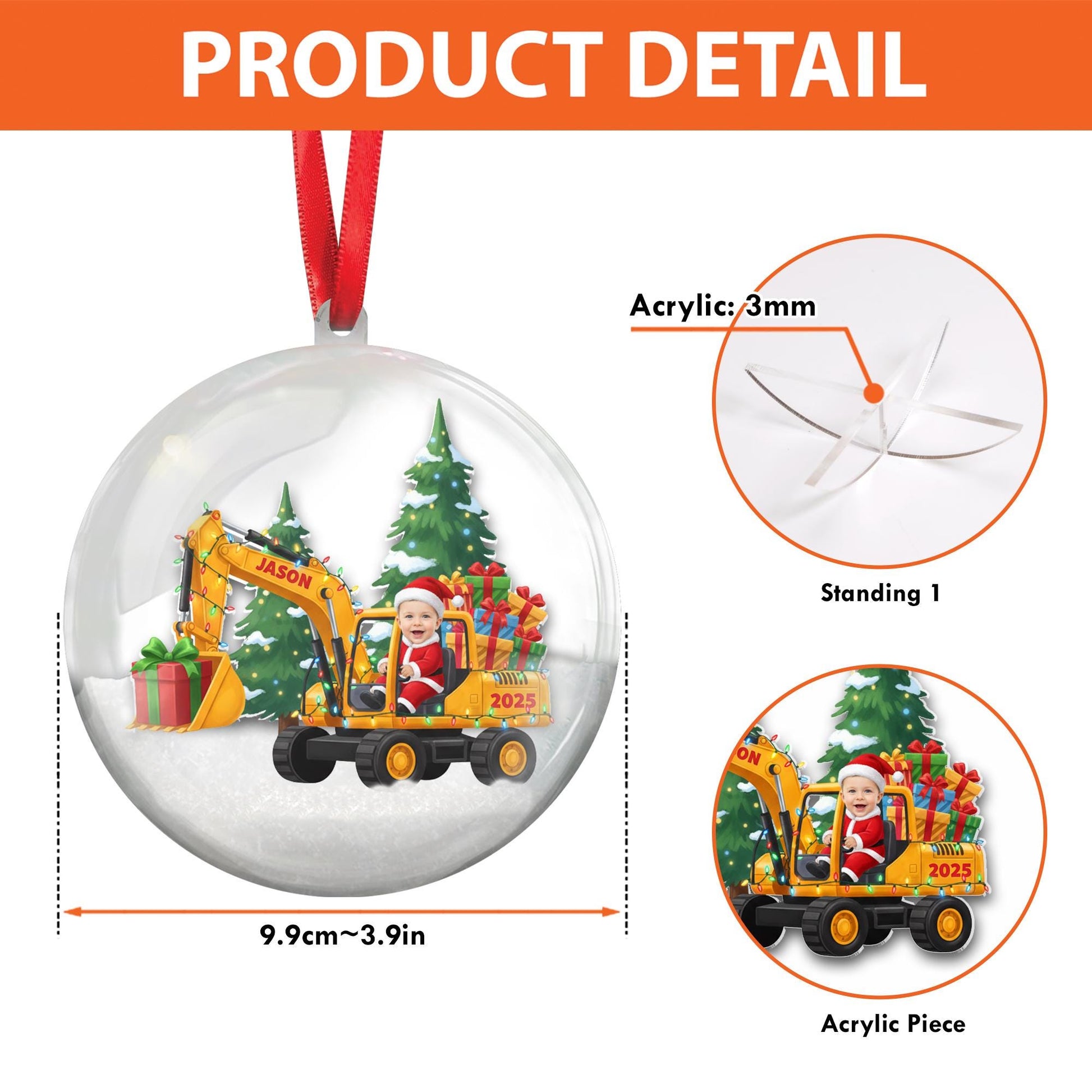 Personalized Excavator Ornament – Custom Face & Name Construction Truck Holiday Keepsake image 4
