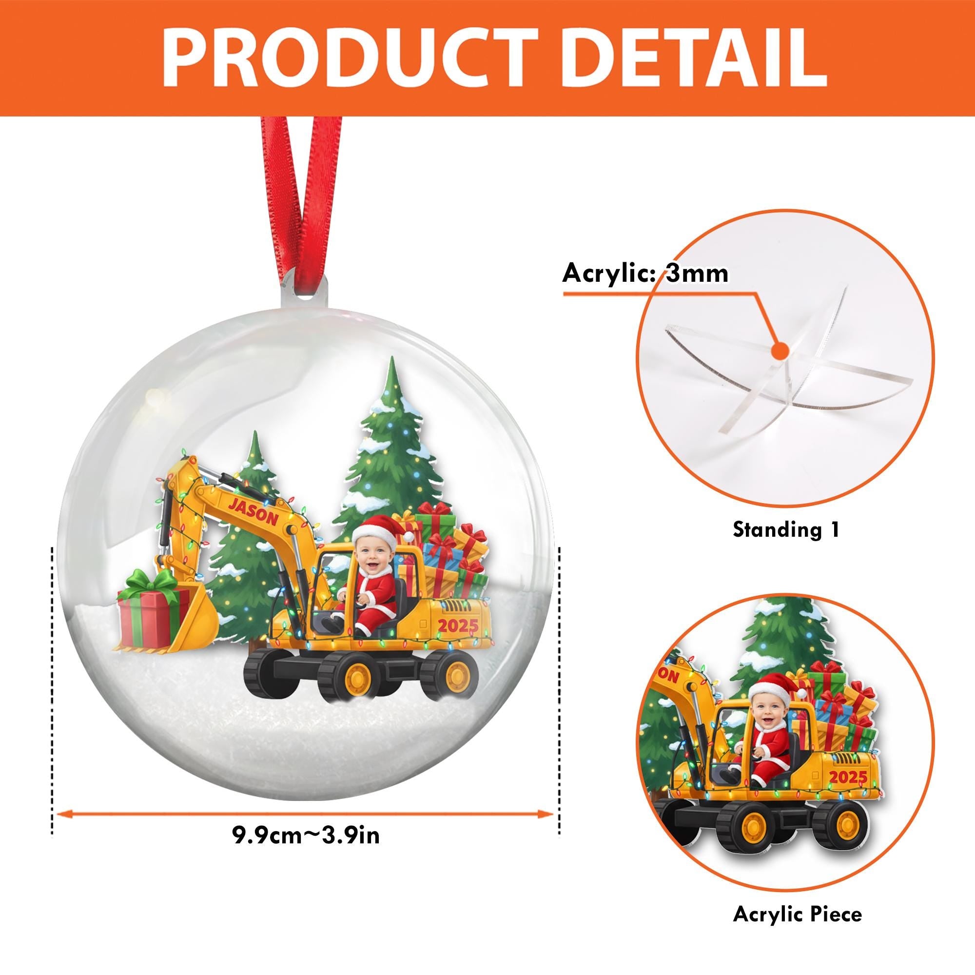 Personalized Excavator Ornament – Custom Face & Name Construction Truck Holiday Keepsake image 4