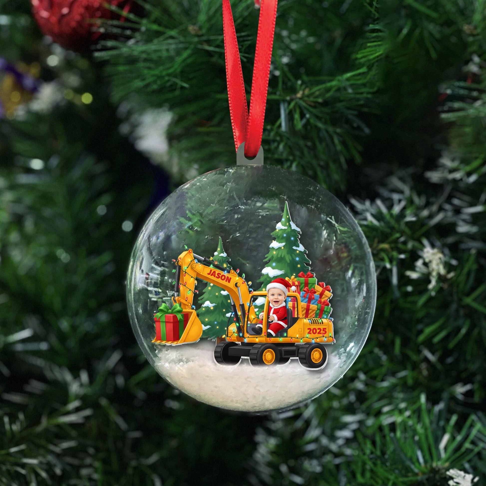 Personalized Excavator Ornament – Custom Face & Name Construction Truck Holiday Keepsake image 3