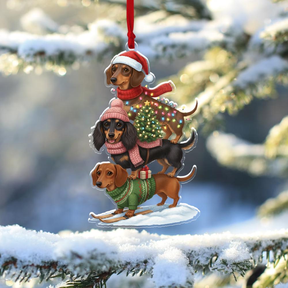 Dachshund Christmas Ornament – Wiener Dog Trio Holiday Decor image 1