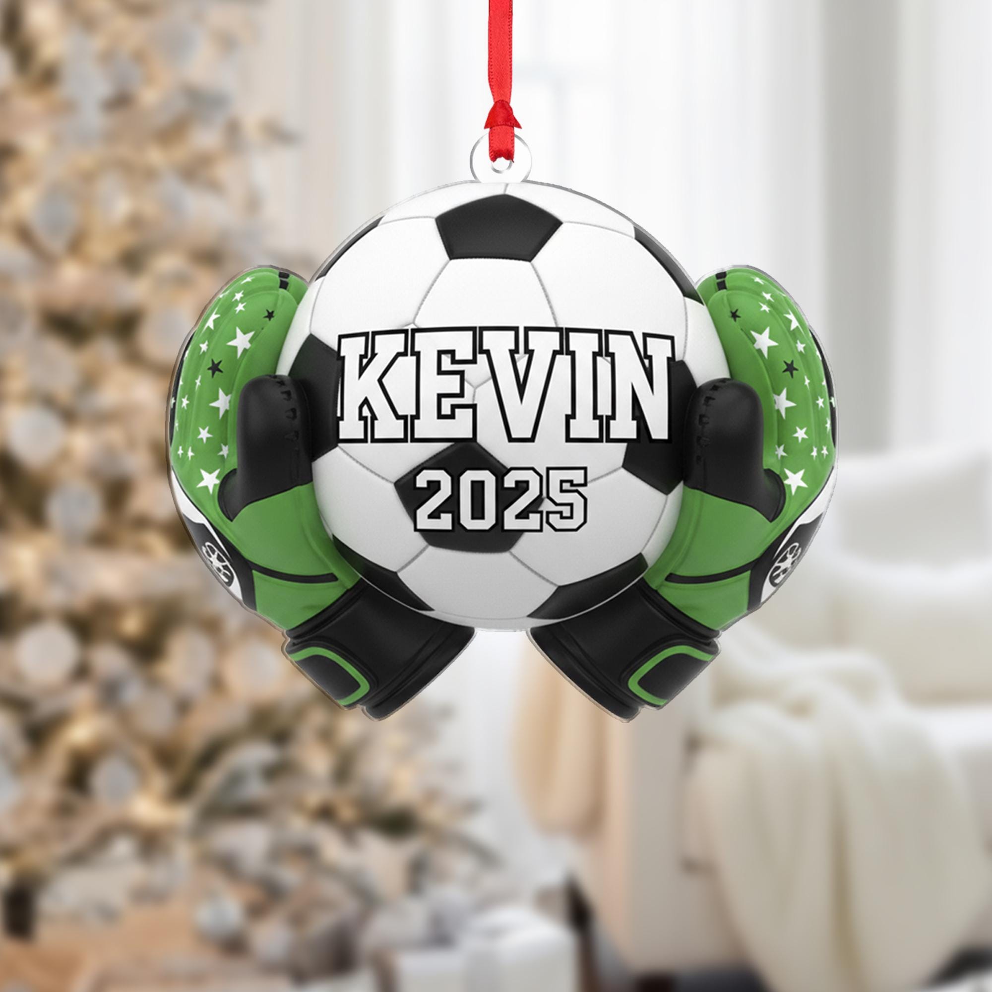 Personalized Soccer Goalie Ornament with Ball and Gloves Design, Custom Name and Year image 2