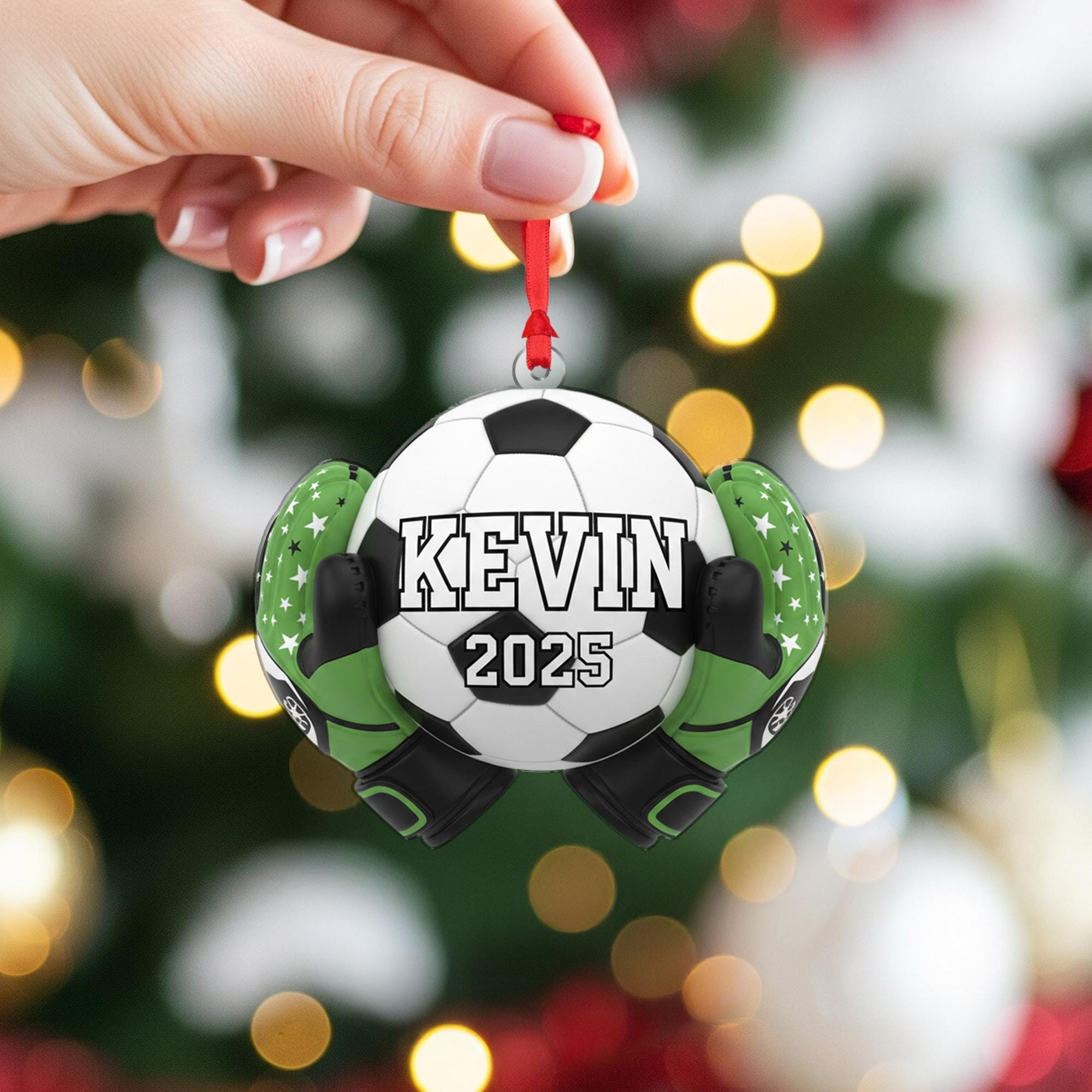 Personalized Soccer Goalie Ornament with Ball and Gloves Design, Custom Name and Year image 5