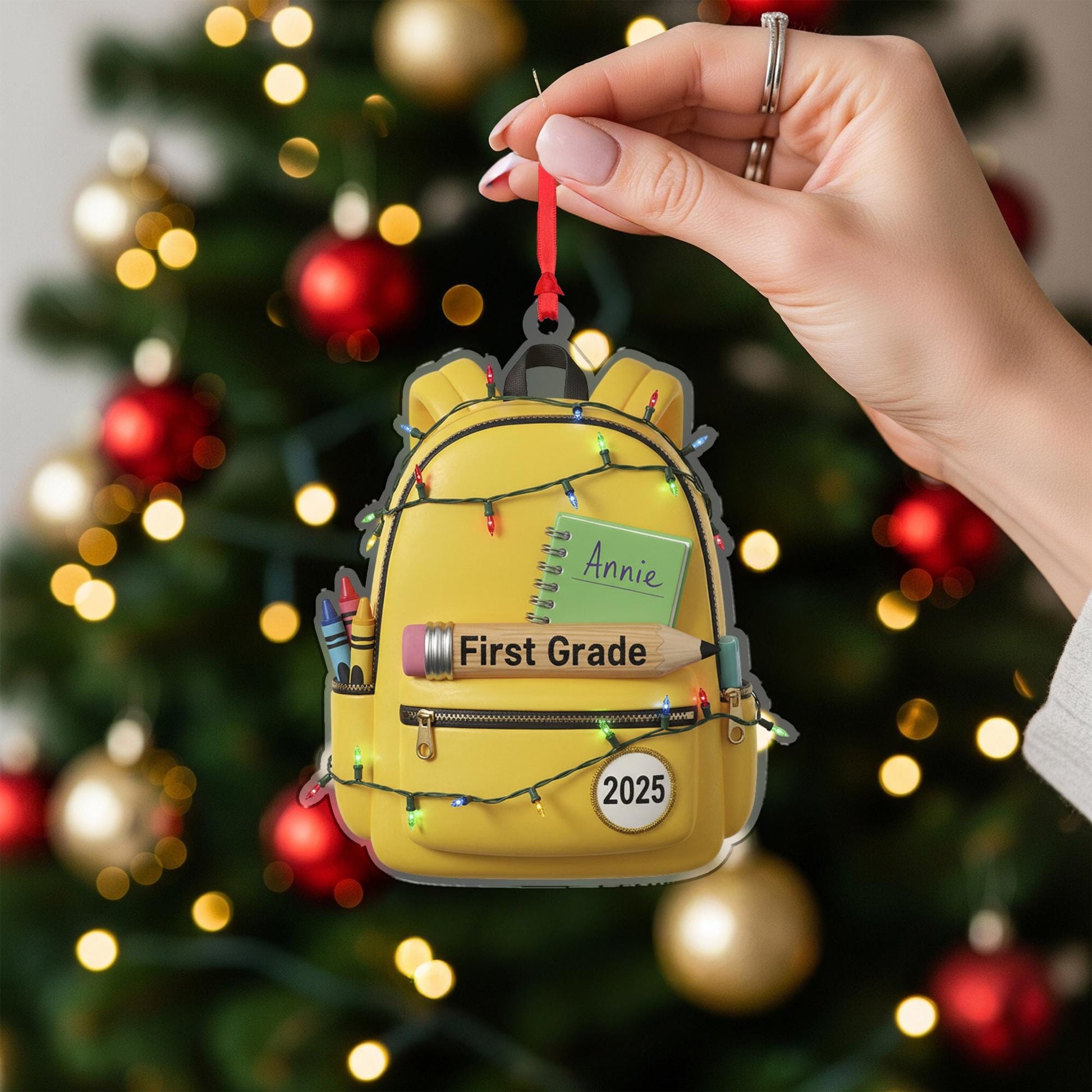 Personalized School Backpack Ornament with Grade Label and Custom Name and Year image 1