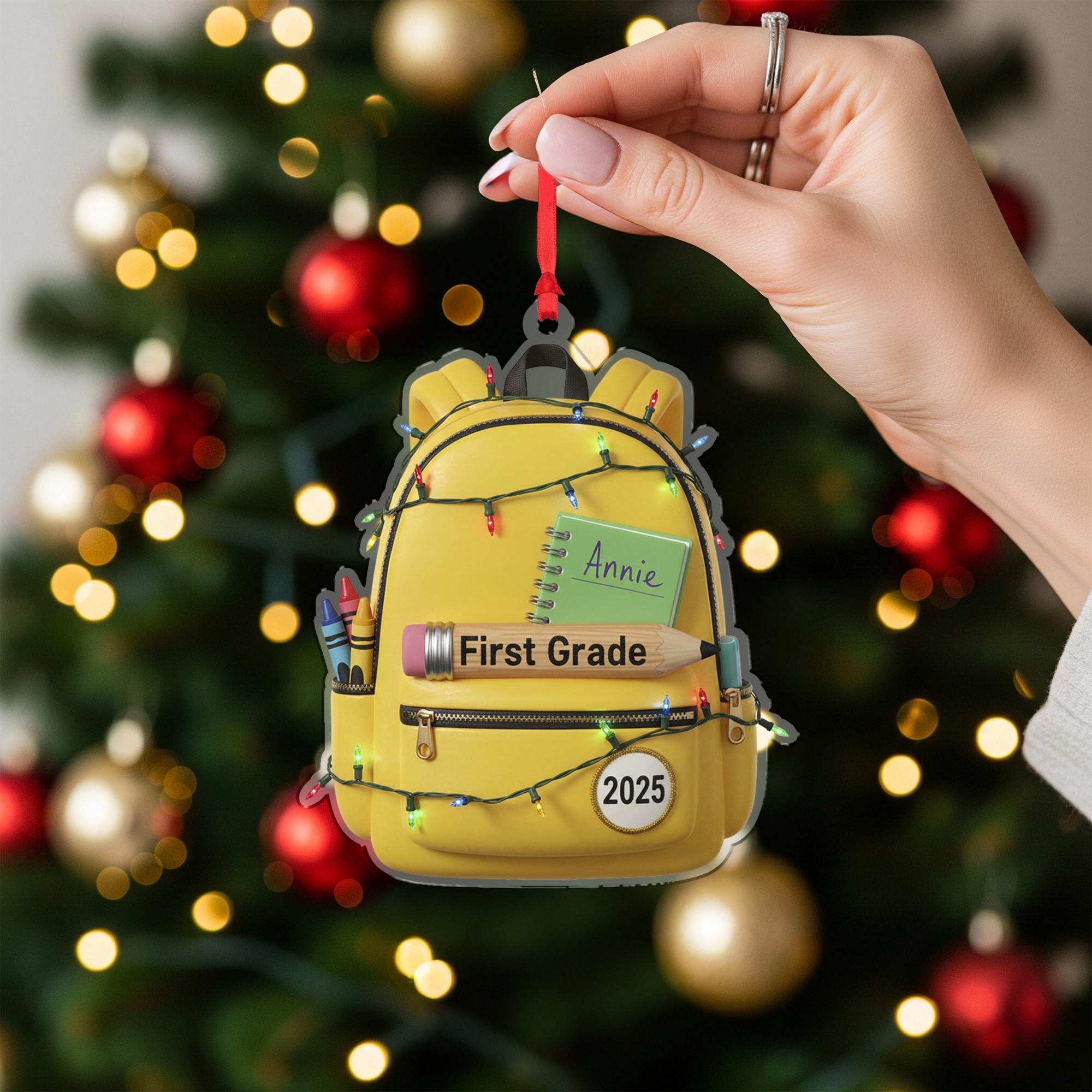 Personalized School Backpack Ornament with Grade Label and Custom Name and Year image 1