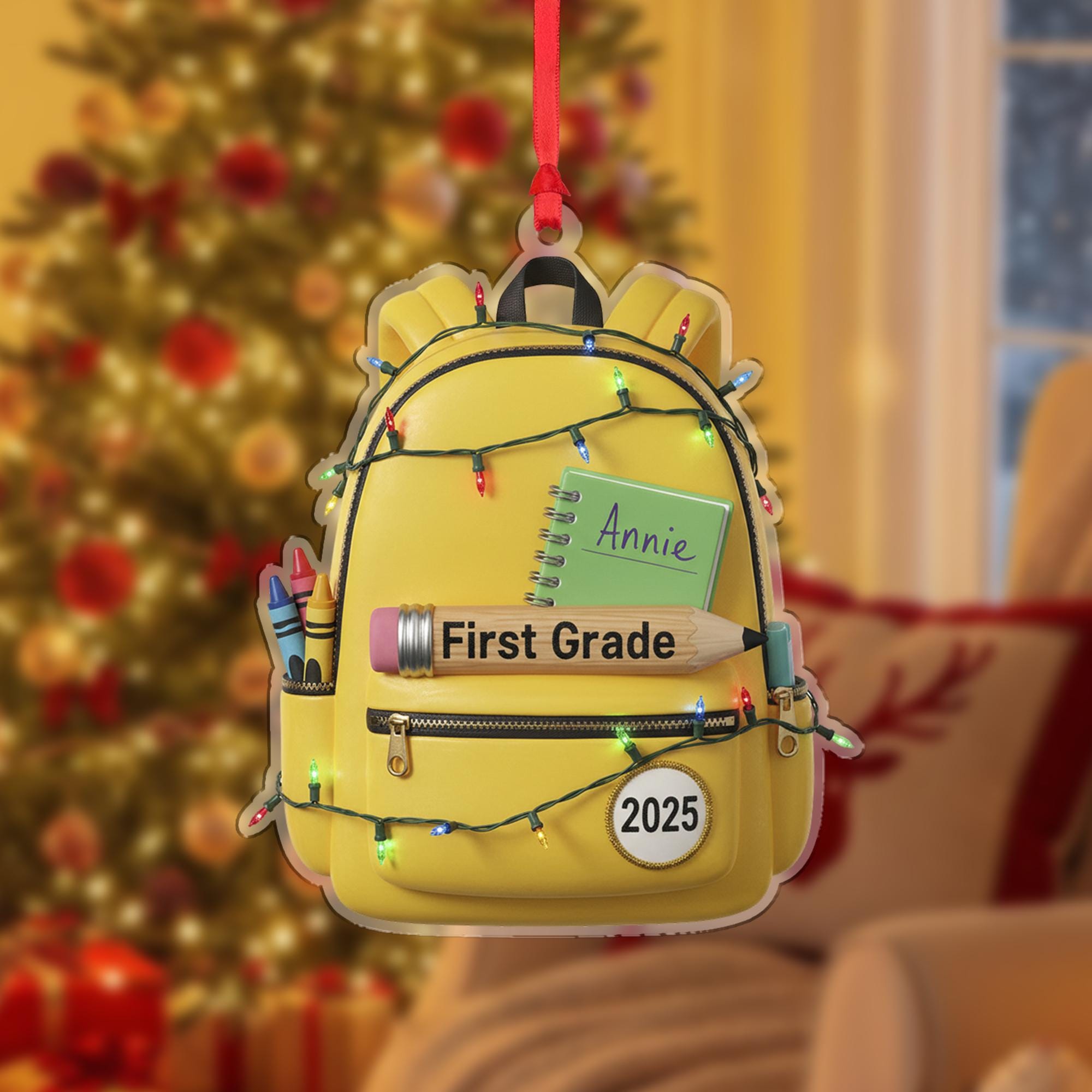 Personalized School Backpack Ornament with Grade Label and Custom Name and Year image 3