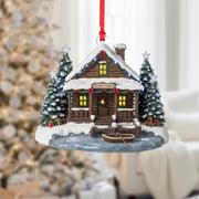 Rustic Log Cabin Ornament: Personalized Christmas Decor, Snowy Cabin Keepsake image 1