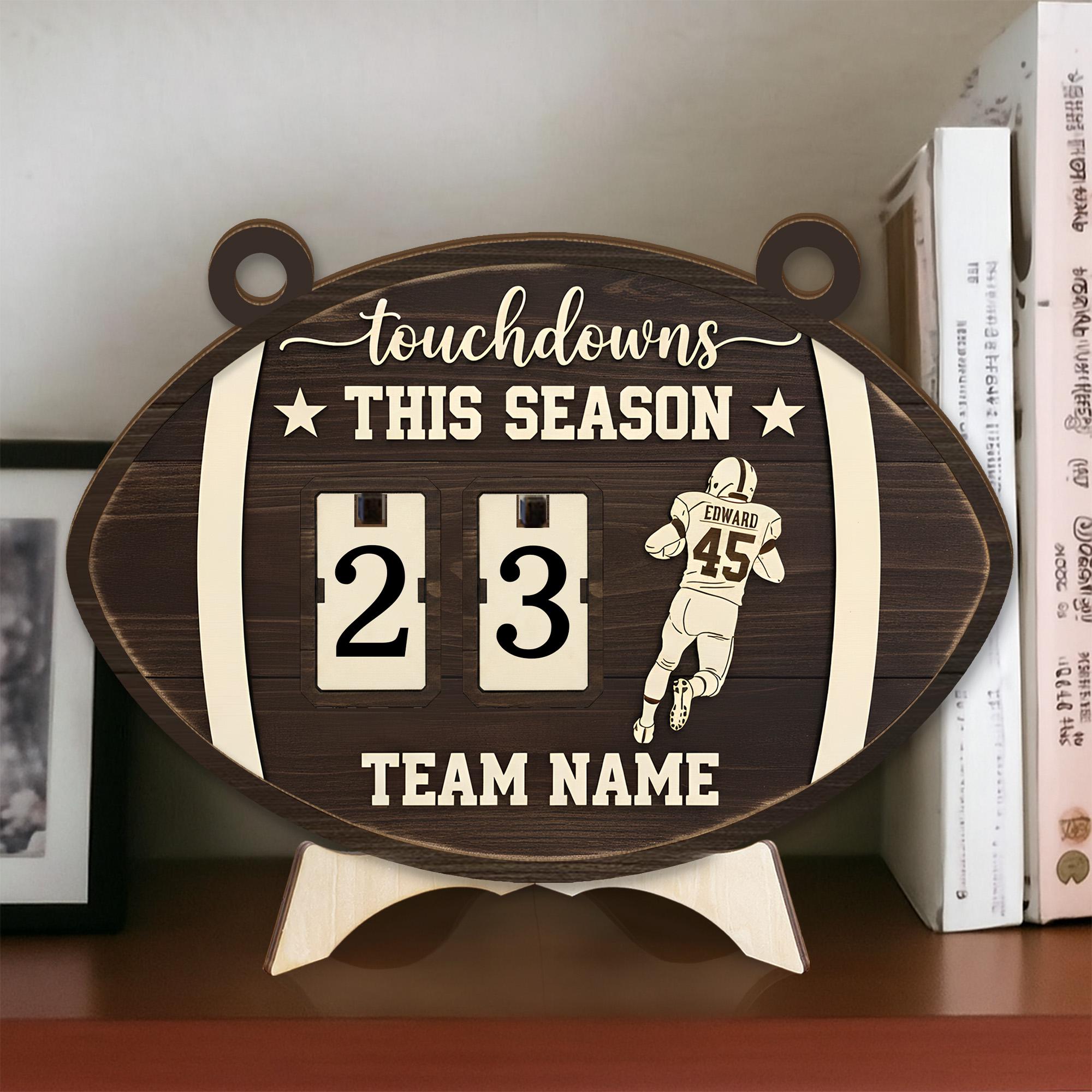 Personalized Football Touchdown Tracker Sign with Season Score Counter, Custom Name & Number Player Design image 1