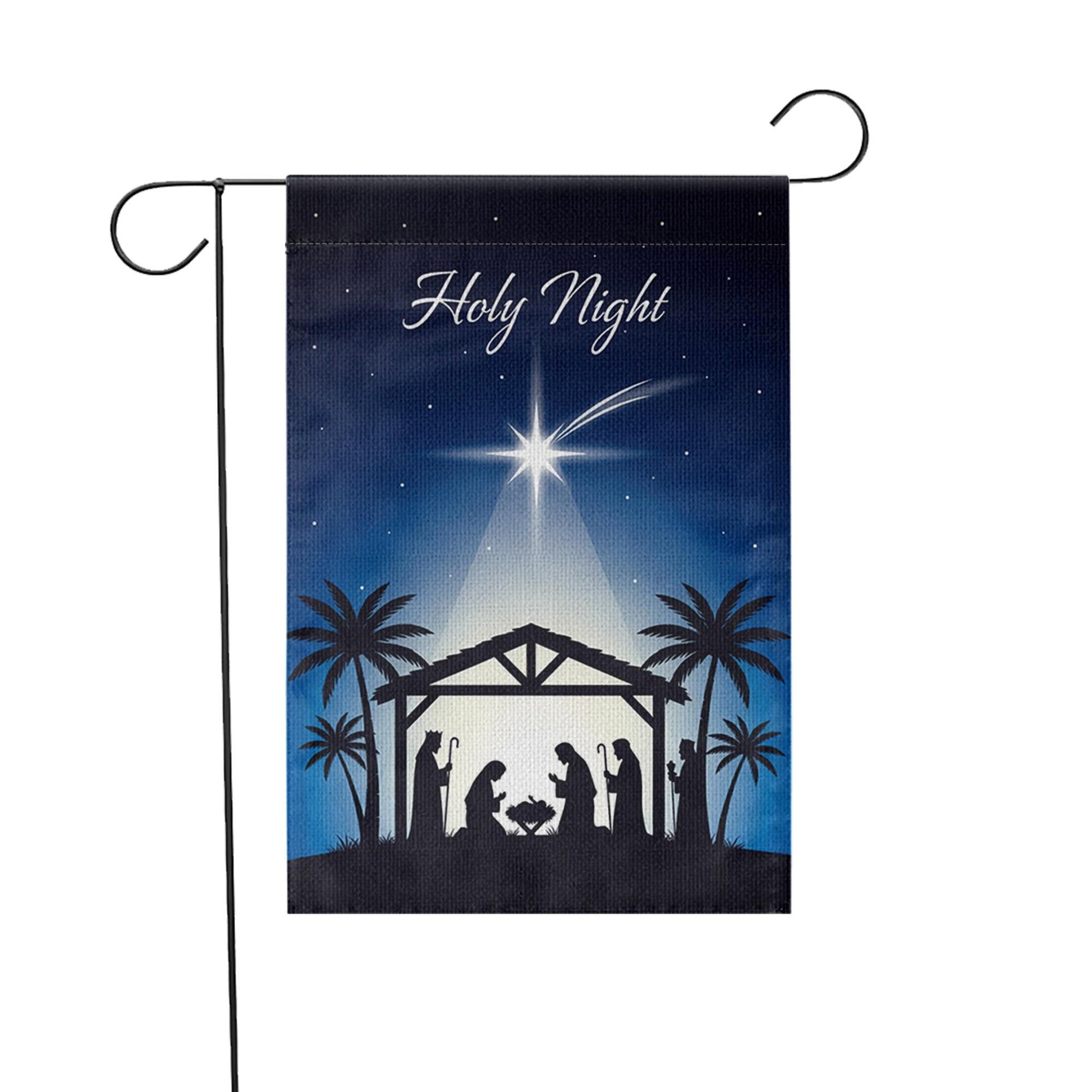 Nativity Christmas Garden Flag with Holy Night Design and Silhouette Manger Scene image 4