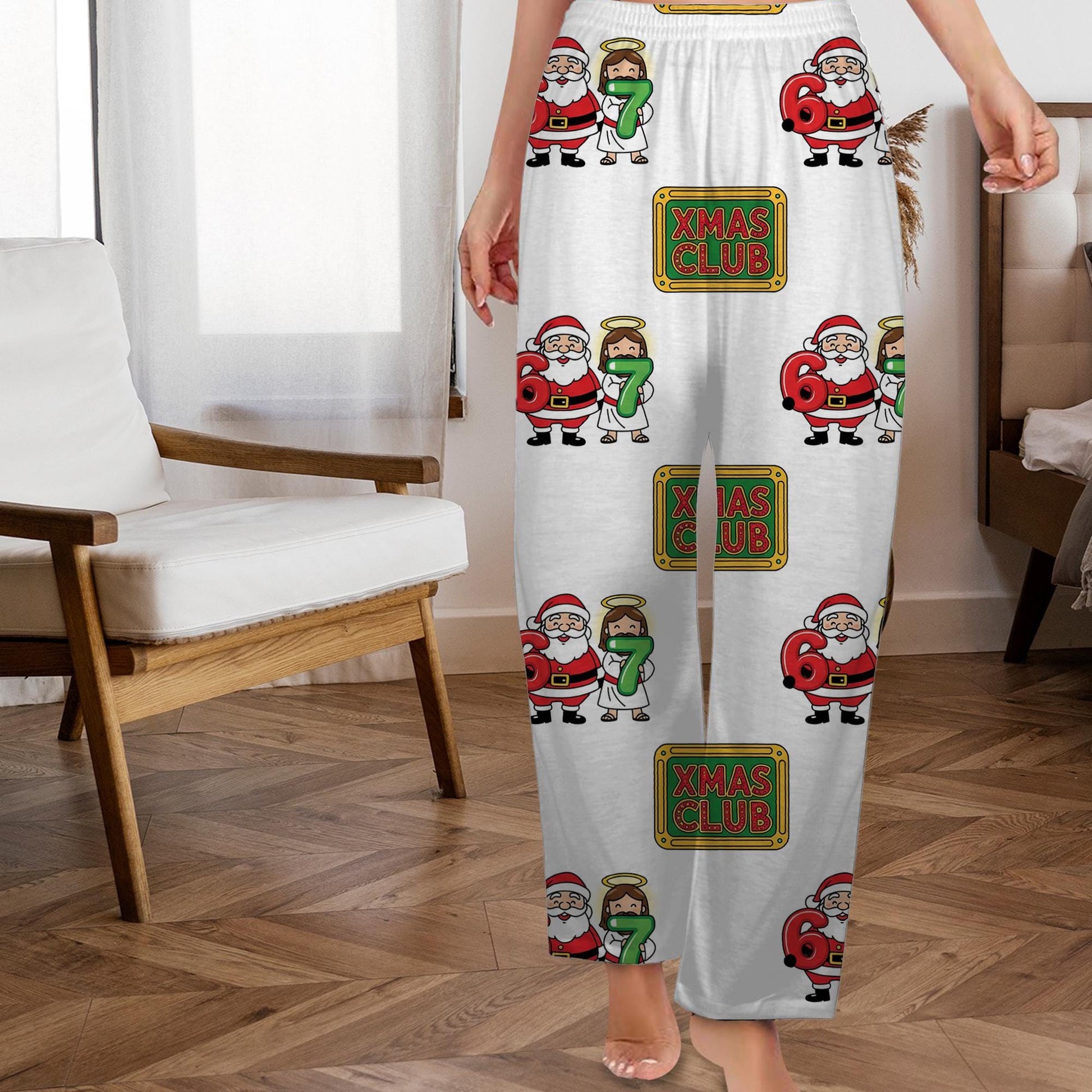 Personalized Six Seven Pajama Pants: 67 Funny Santa Jesus Print, Xmas Club Sign image 2