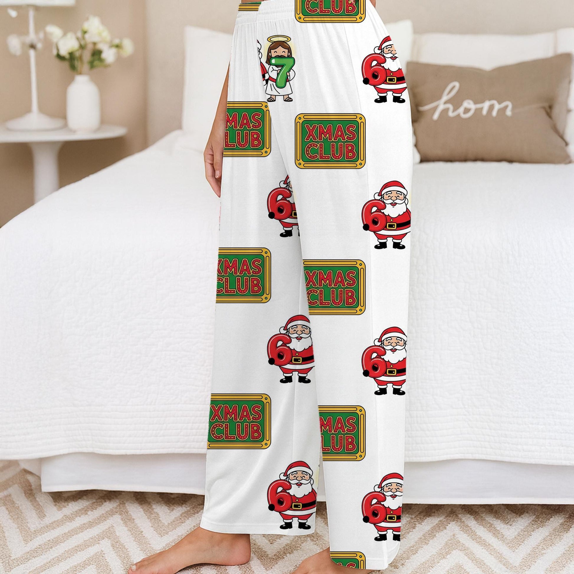 Personalized Six Seven Pajama Pants: 67 Funny Santa Jesus Print, Xmas Club Sign image 3
