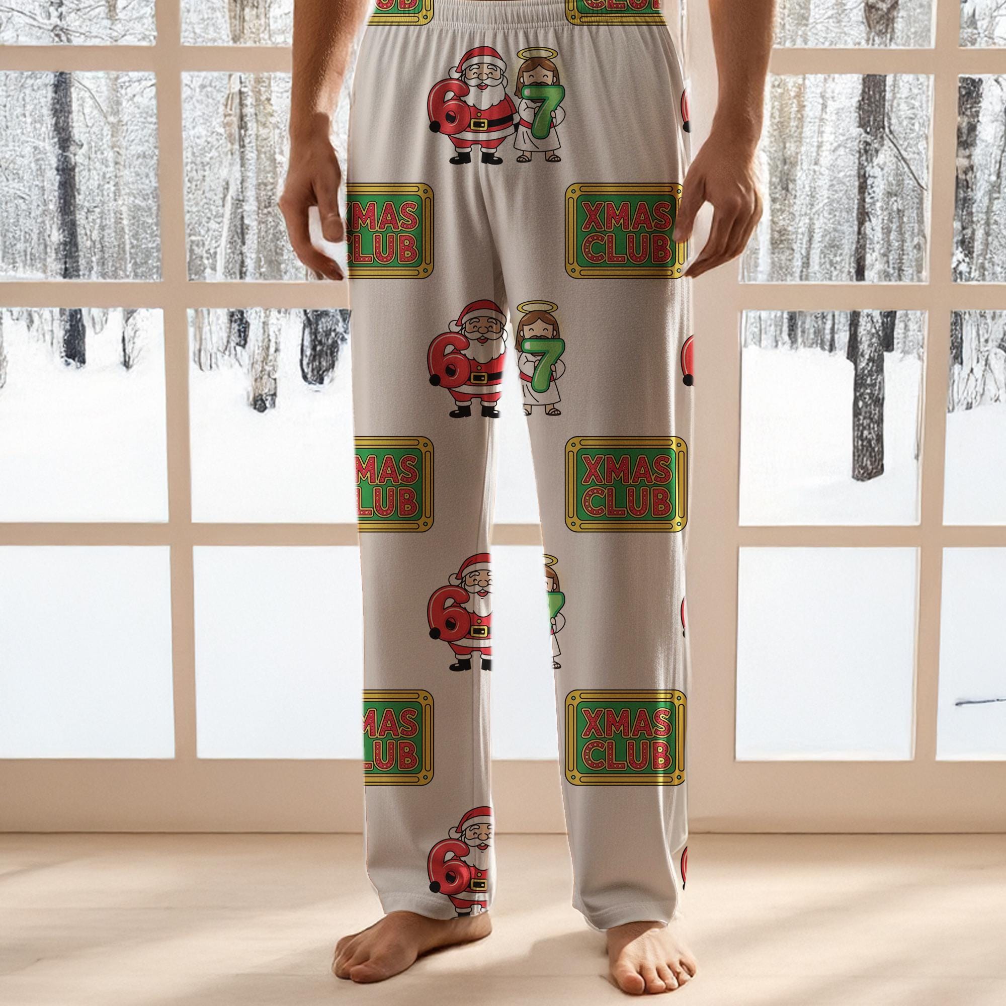 Personalized Six Seven Pajama Pants: 67 Funny Santa Jesus Print, Xmas Club Sign image 7