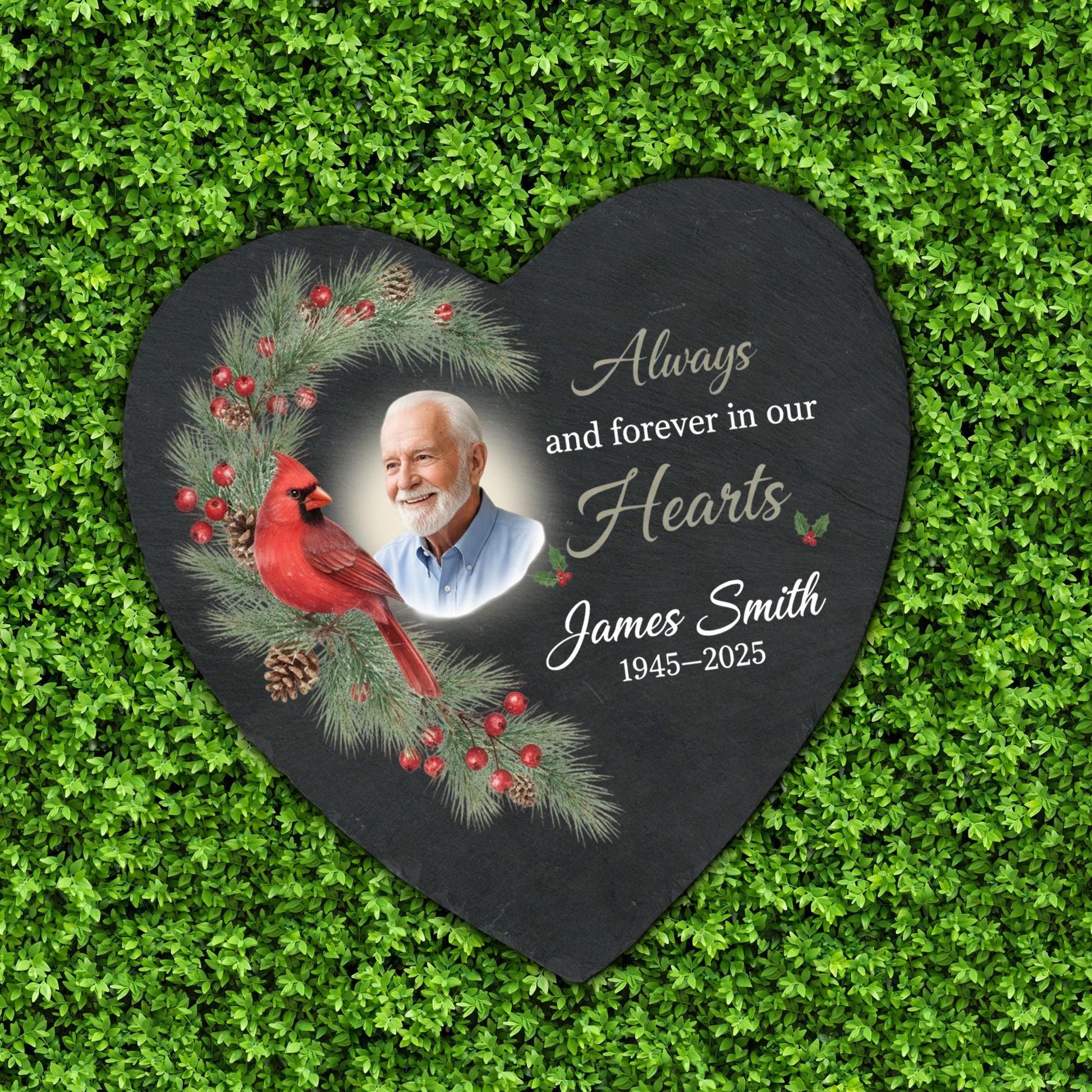 Custom Heart Memorial Stone - Personalized Cardinal Tribute, Outdoor Remembrance Gift image 1