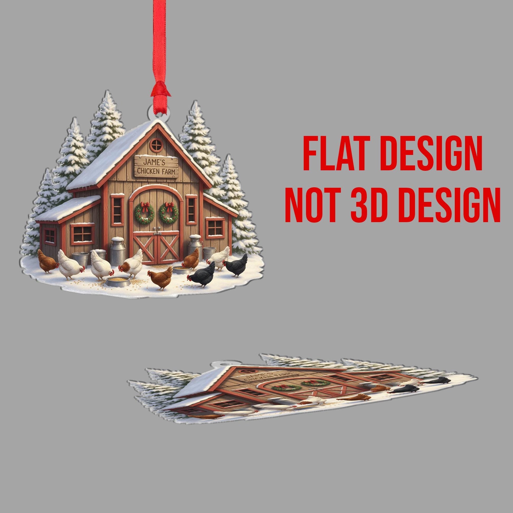 Personalised Chicken Farm Ornament: Custom Wooden Farmhouse Snowy Coop Hanging Decoration image 3