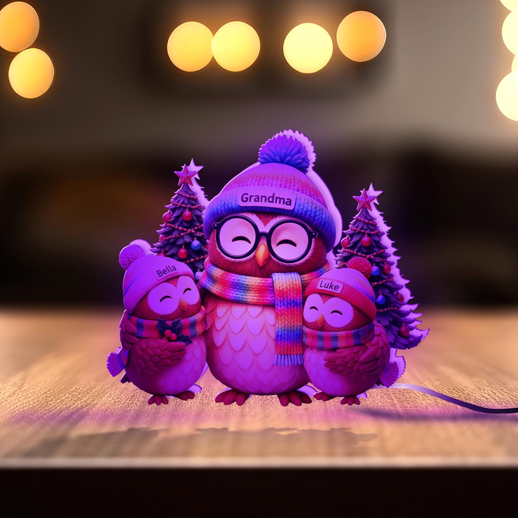 Personalized Owl Family Light Box – Custom Grandma Gift image 7